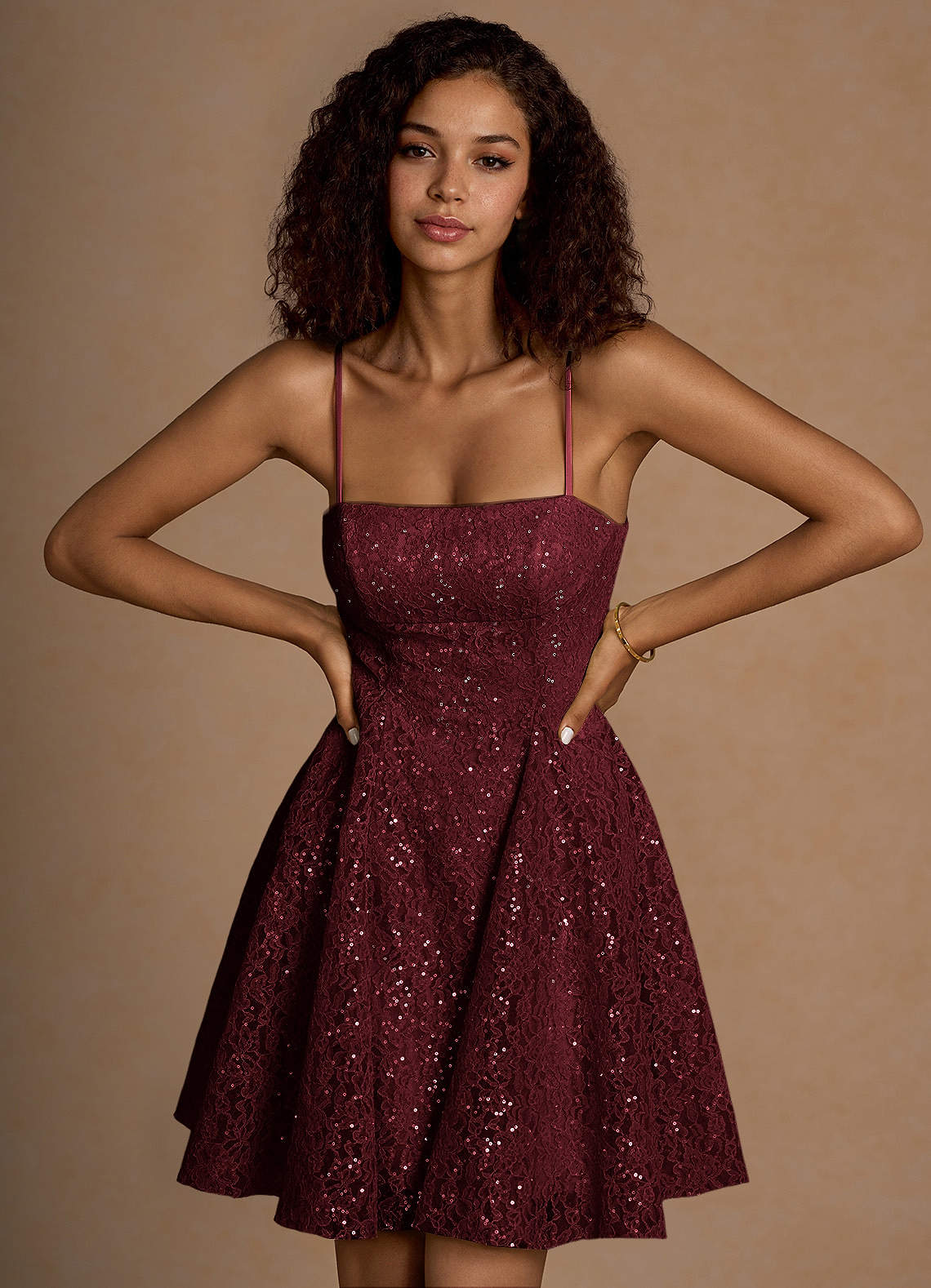 Xenia A-Line Sequin Lace Prom Dress in Tequila