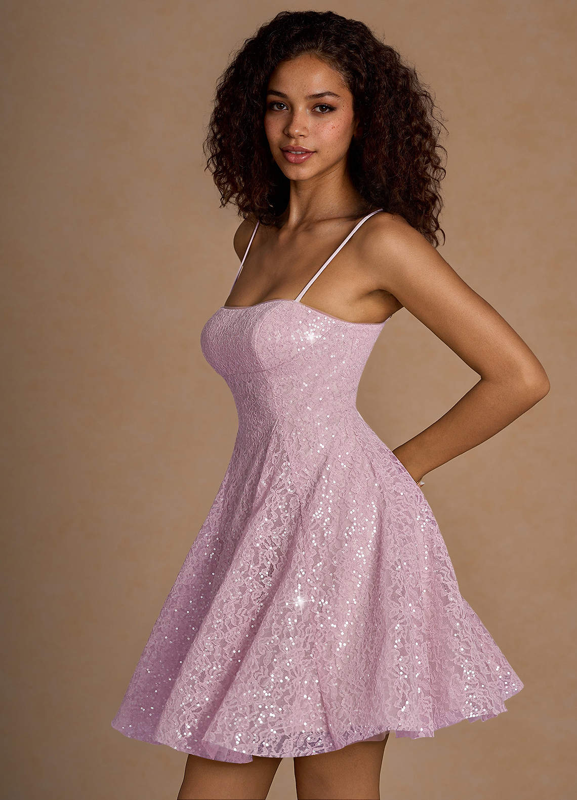 Xenia A-Line Sequin Lace Prom Dress in Pink