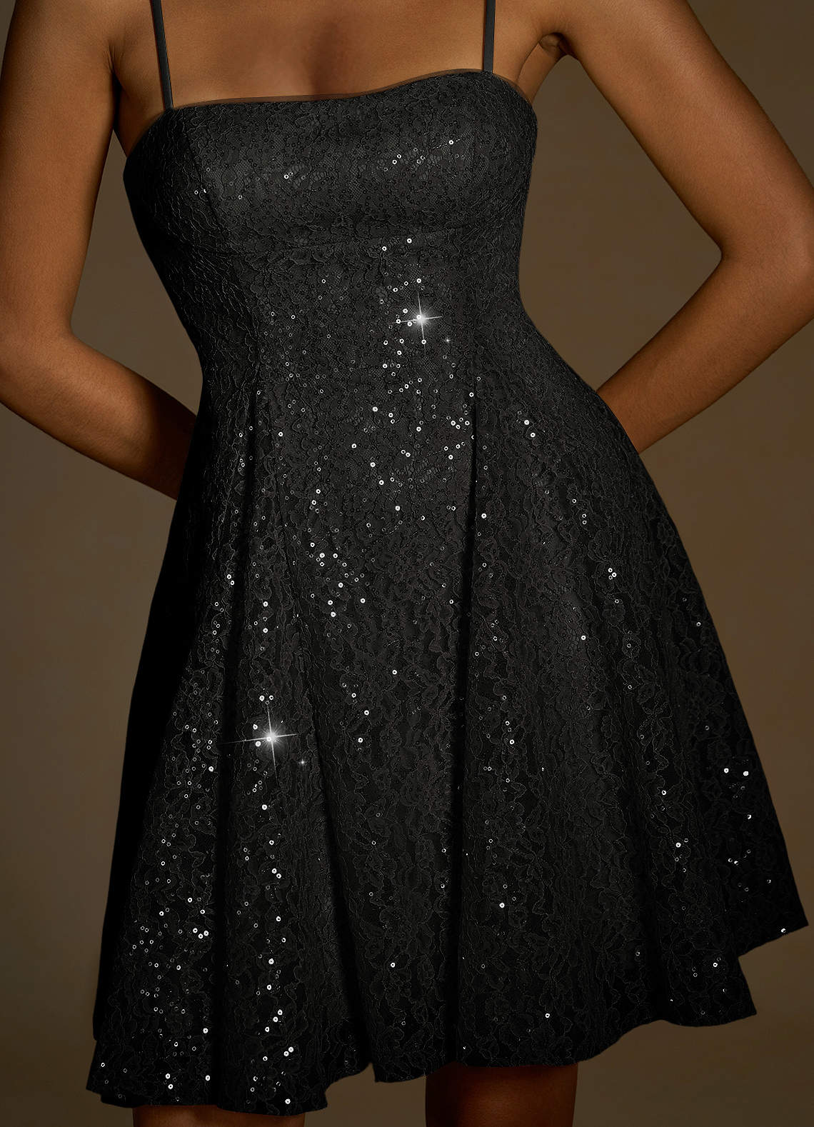 Xenia A-Line Sequin Lace Prom Dress in Black