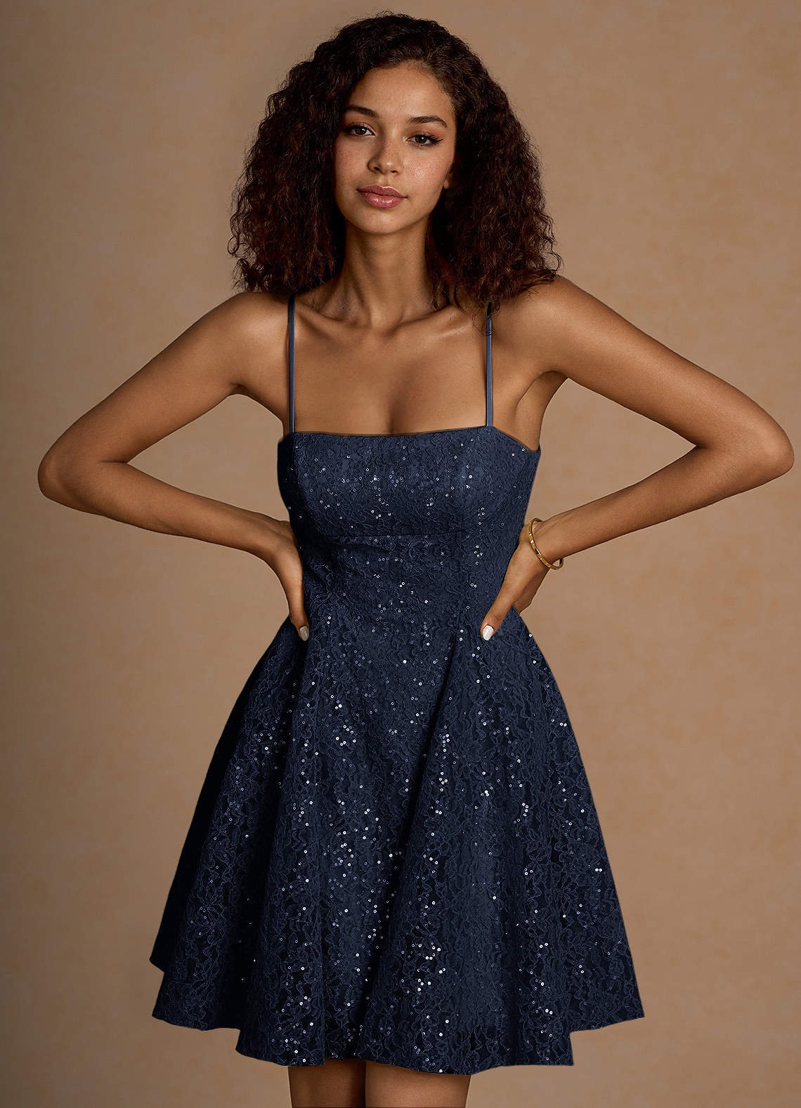 Xenia A-Line Sequin Lace Prom Dress in Tequila