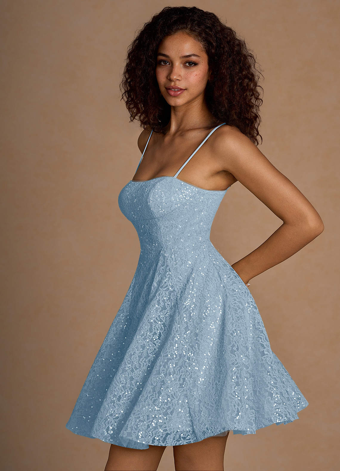 Xenia A-Line Sequin Lace Prom Dress in Sky Blue