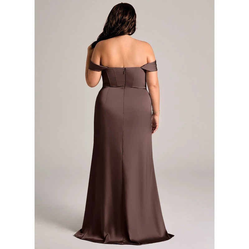 Johana Mermaid Off-the-Shoulder Stretch Satin Bridesmaid Dress in Ganache - additional view 11