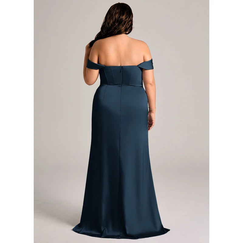 Johana Mermaid Off-the-Shoulder Stretch Satin Bridesmaid Dress in Dark Navy - additional view 15