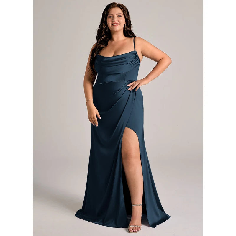 Johana Mermaid Off-the-Shoulder Stretch Satin Bridesmaid Dress in Dark Navy - additional view 17