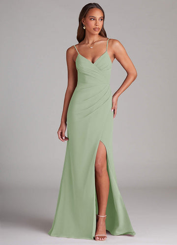 Maci Sheath V-Neck Chiffon Bridesmaid Dress in Dusty Sage