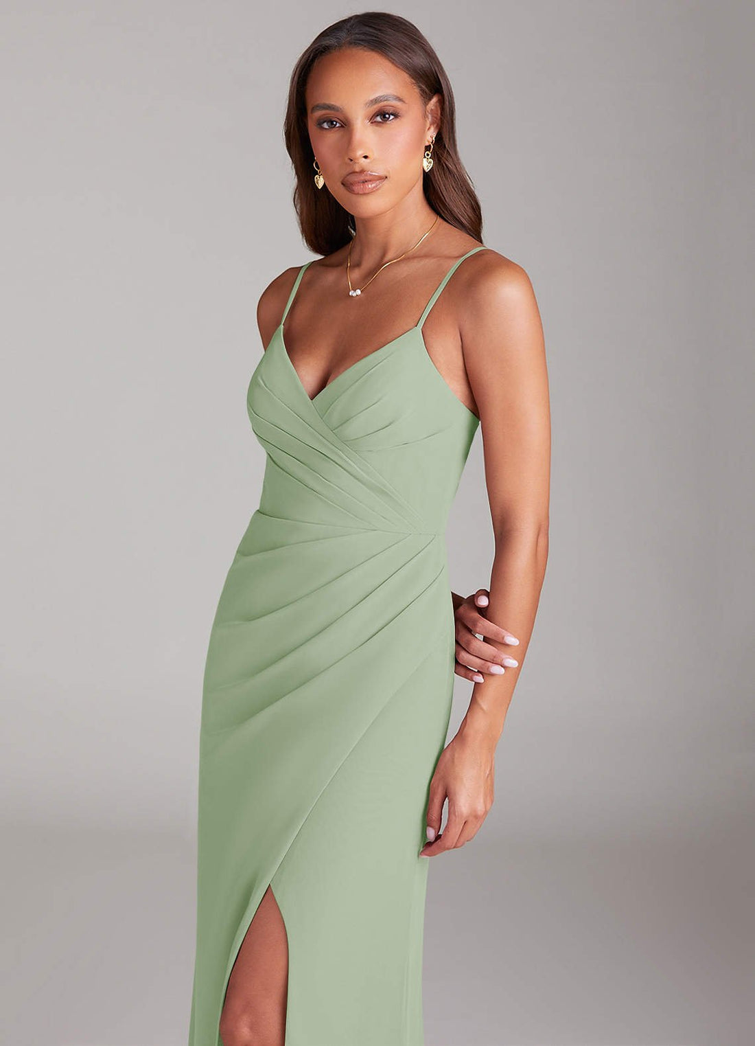 Maci Sheath V-Neck Chiffon Bridesmaid Dress in Dusty Sage