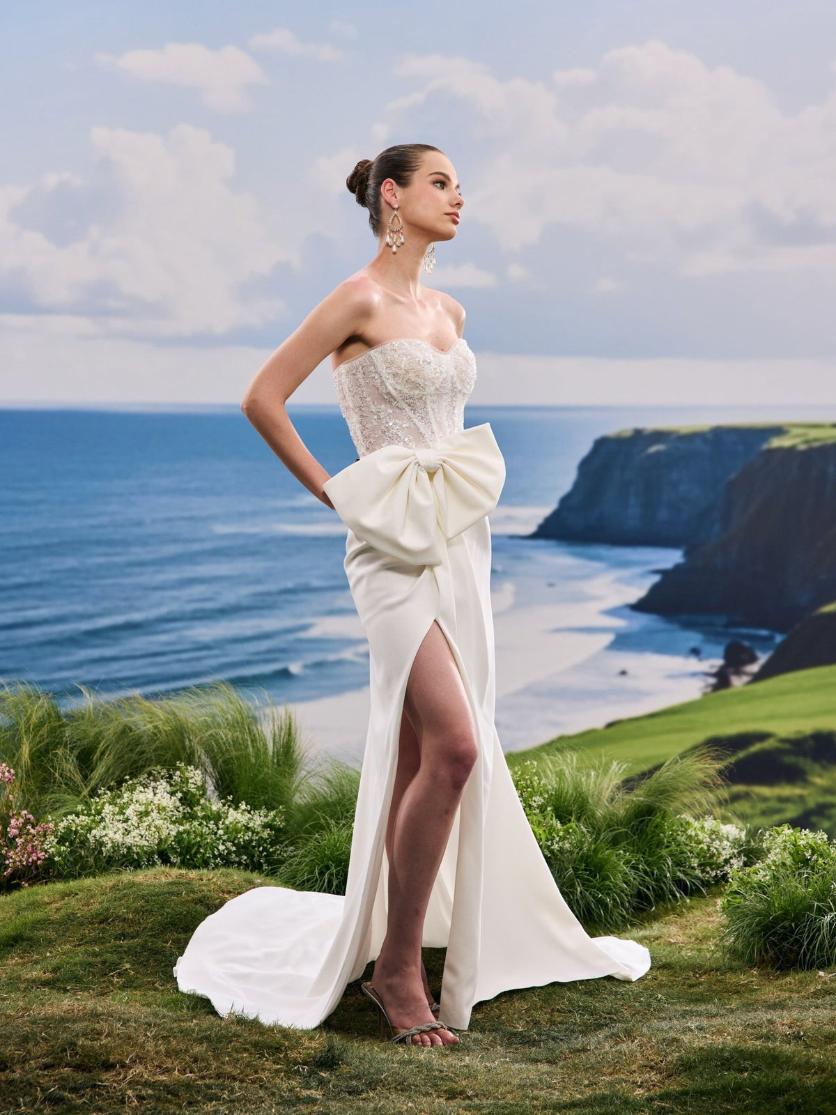 Ysola white wedding dress, detail and alternate angle