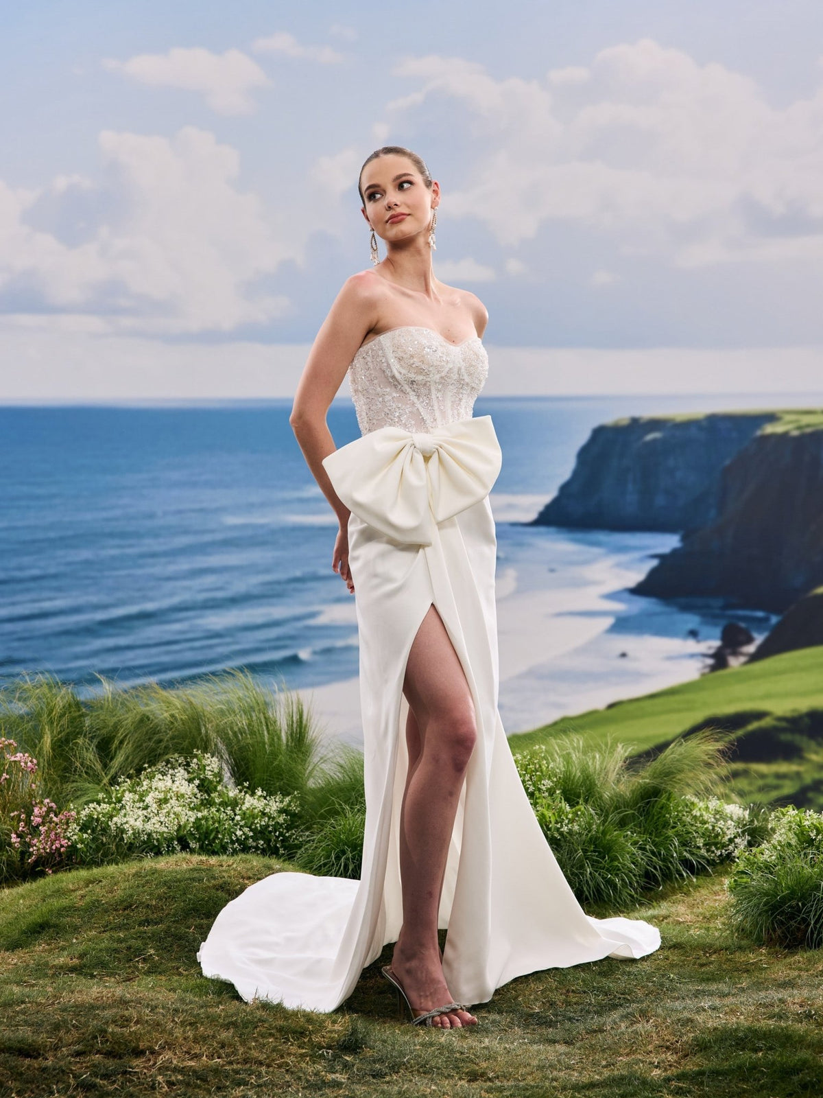 Ysola white wedding dress, detail and alternate angle
