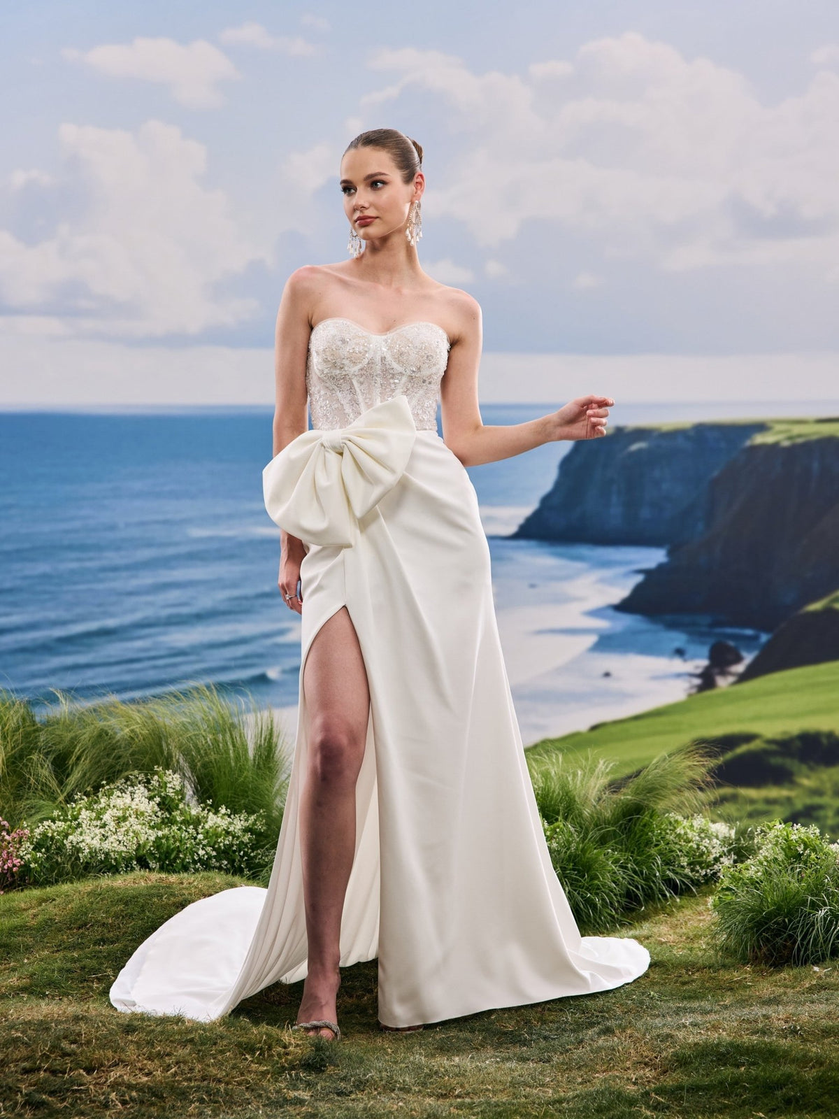 Ysola white wedding dress, detail and alternate angle