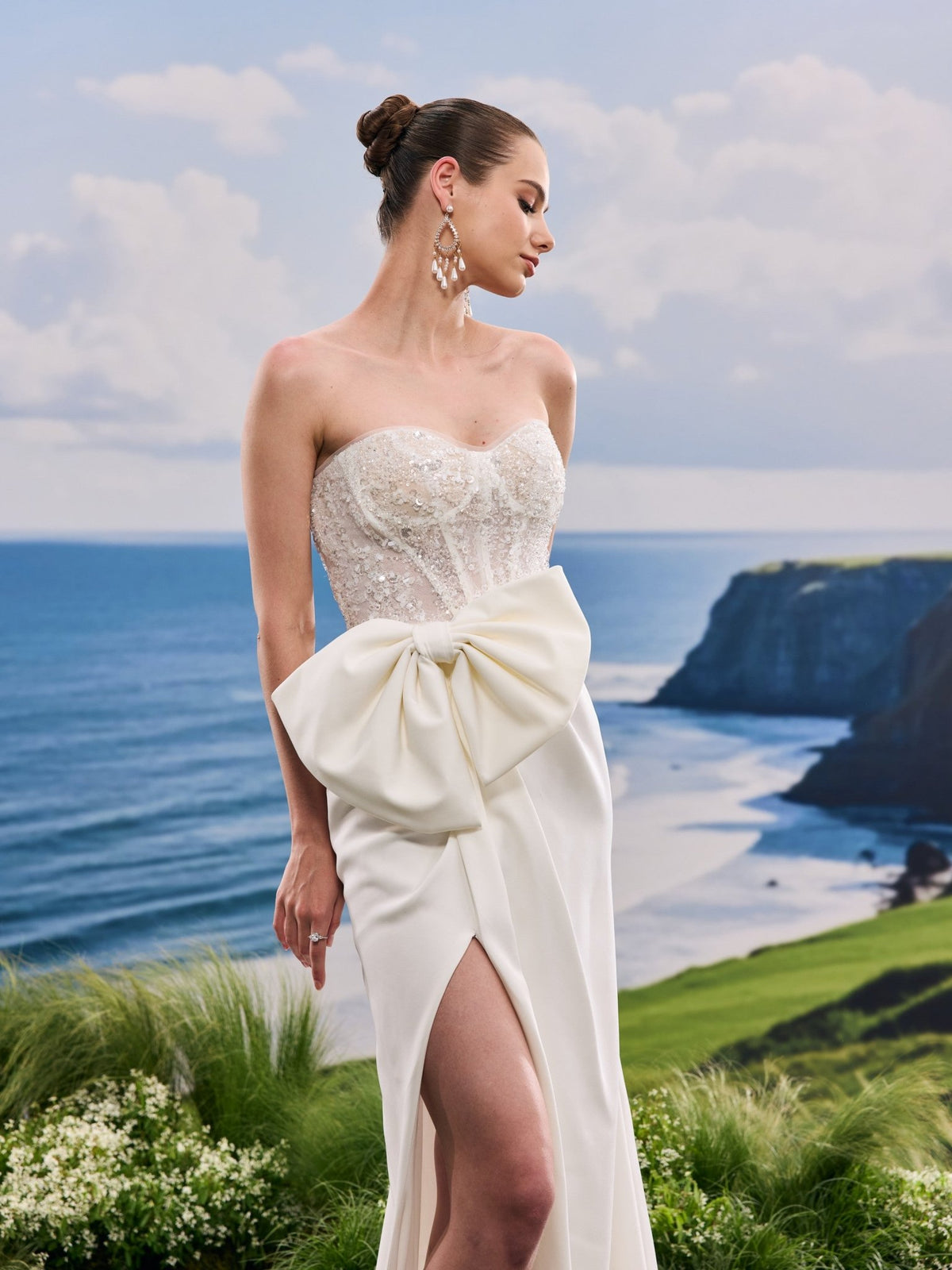 Ysola white wedding dress, detail and alternate angle