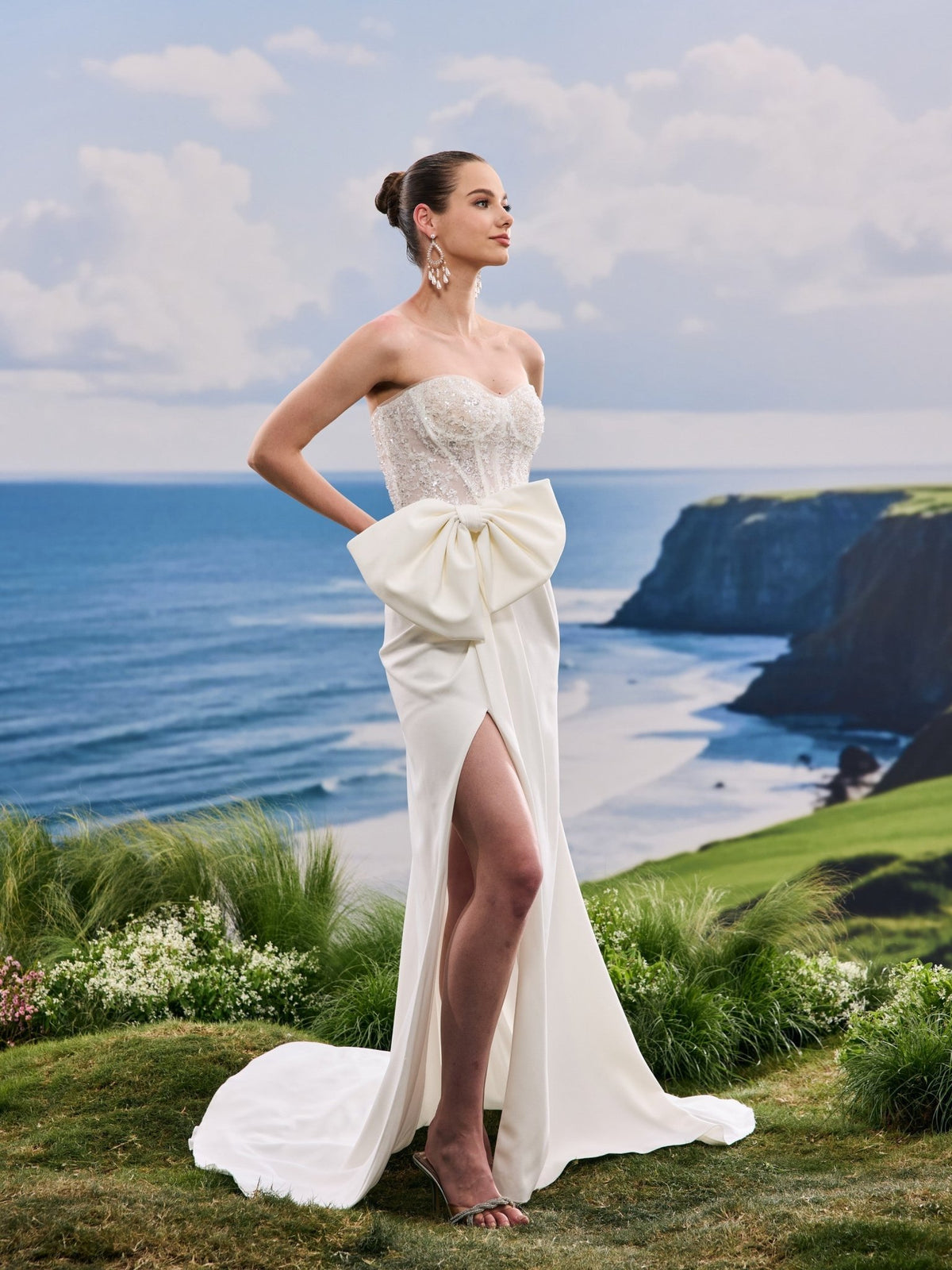 Ysola white wedding dress, detail and alternate angle