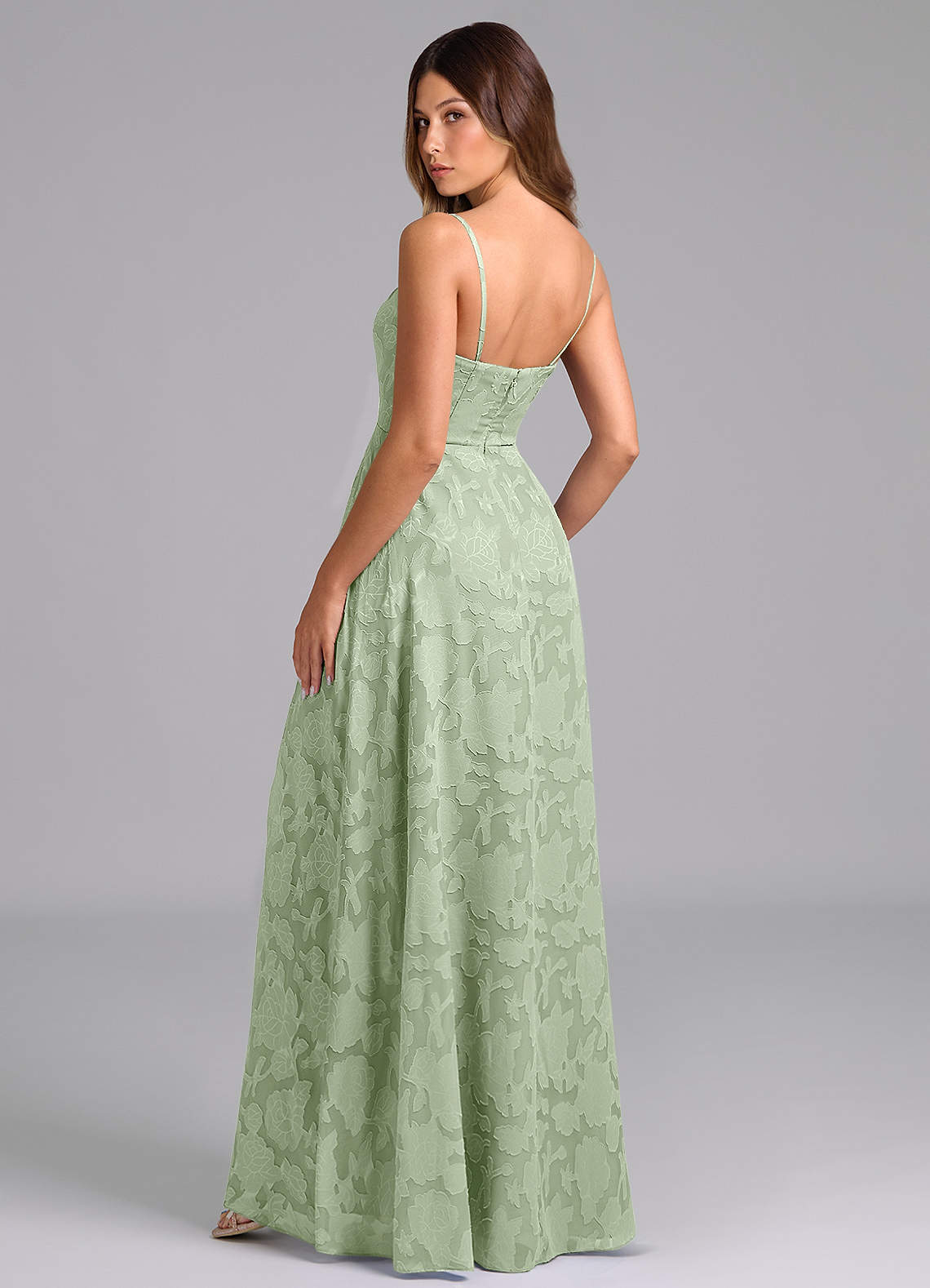 Wren A-Line Strapless Floral Burnout Bridesmaid Dress in Dusty Sage