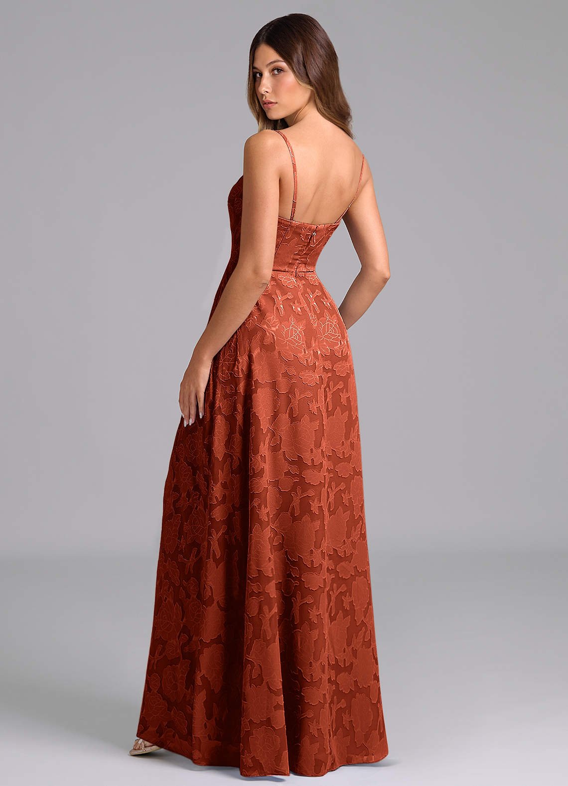 Wren A-Line Strapless Floral Burnout Bridesmaid Dress in Auburn