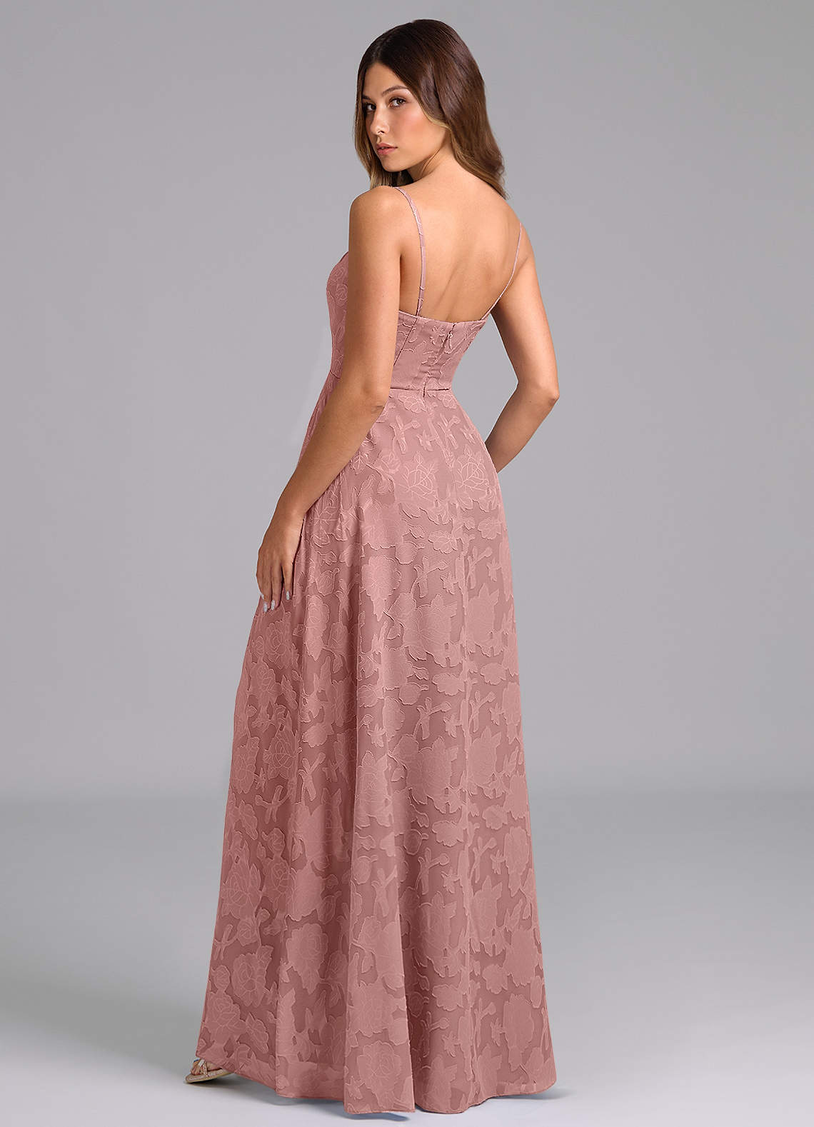 Wren A-Line Strapless Floral Burnout Bridesmaid Dress in dusty rose