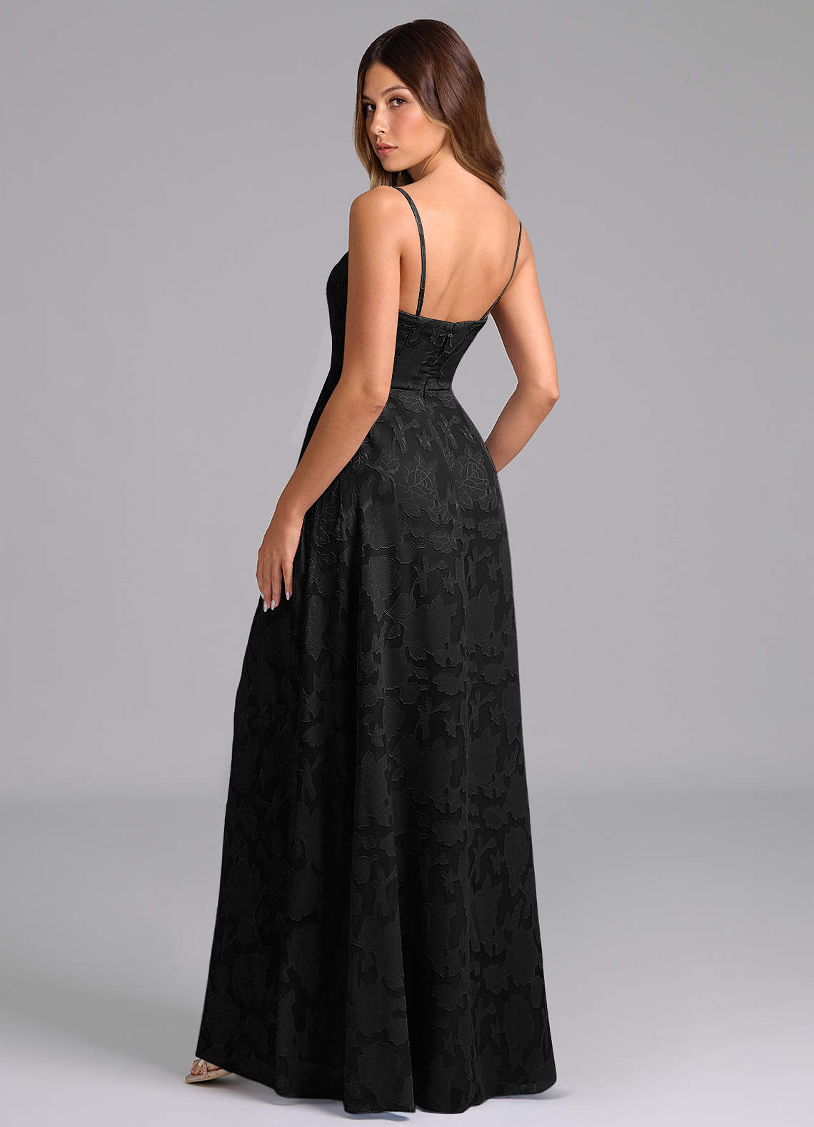 Wren A-Line Strapless Floral Burnout Bridesmaid Dress in black