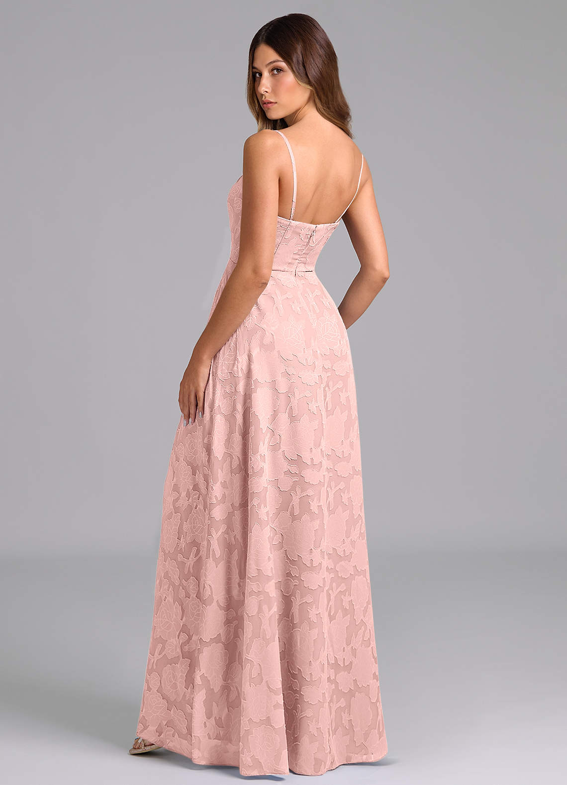 Wren A-Line Strapless Floral Burnout Bridesmaid Dress in Powder Pink