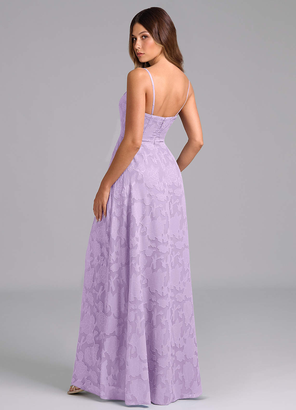 Wren A-Line Strapless Floral Burnout Bridesmaid Dress in Lilac