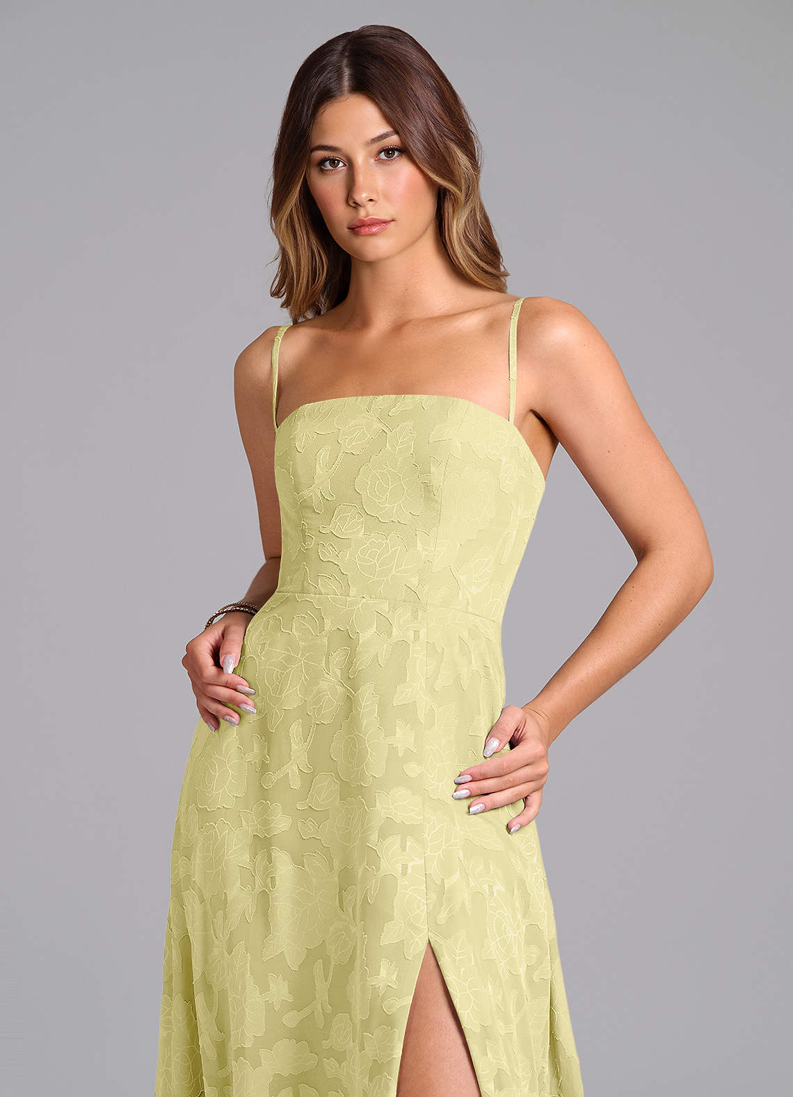 Wren A-Line Strapless Floral Burnout Bridesmaid Dress in Lemon Sorbet