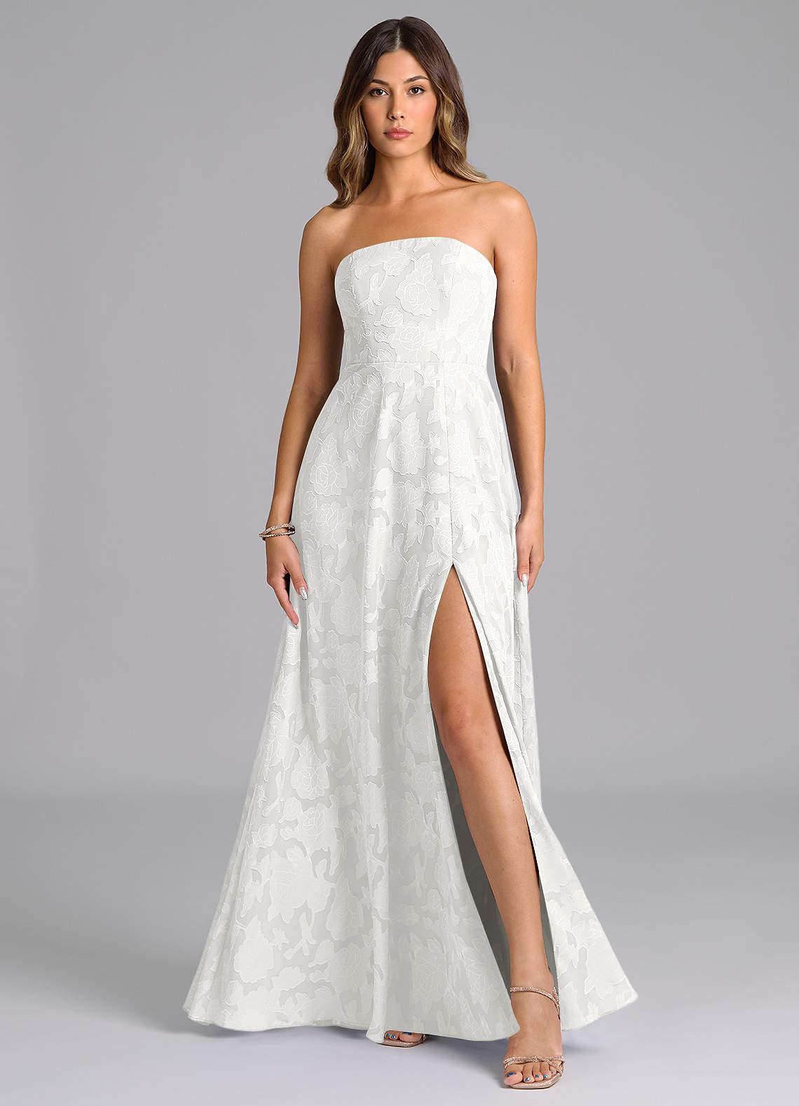 Wren A-Line Strapless Floral Burnout Bridesmaid Dress in white