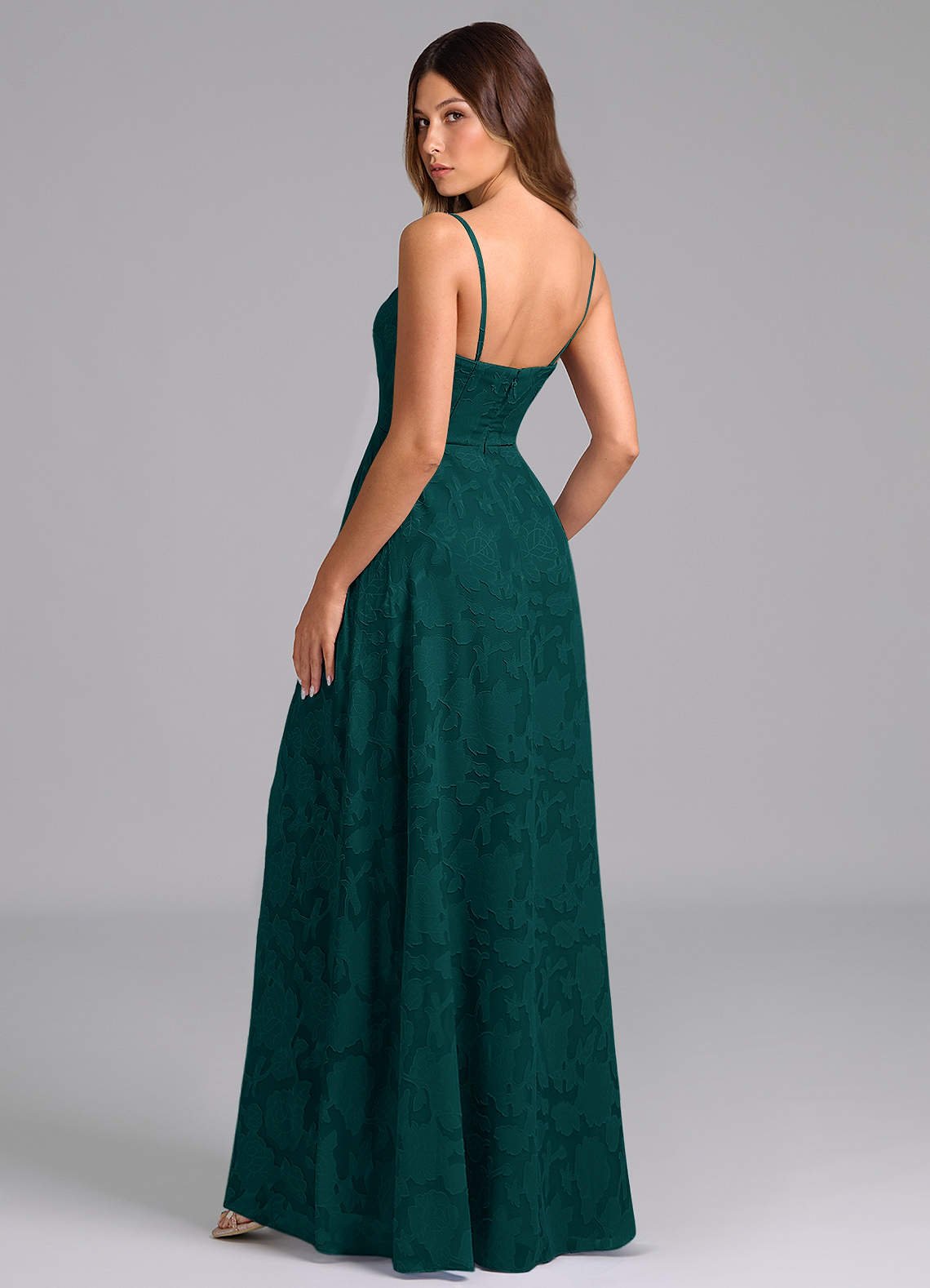 Wren A-Line Strapless Floral Burnout Bridesmaid Dress in Pine