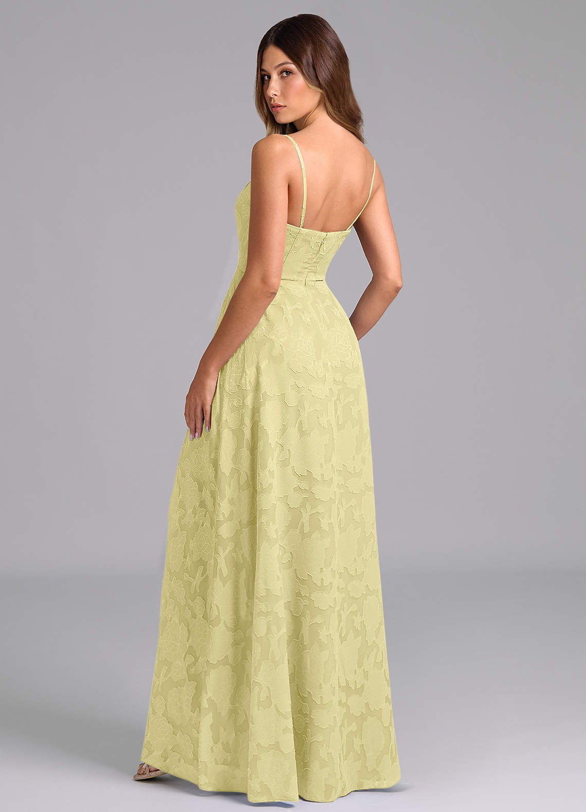 Wren A-Line Strapless Floral Burnout Bridesmaid Dress in Lemon Sorbet