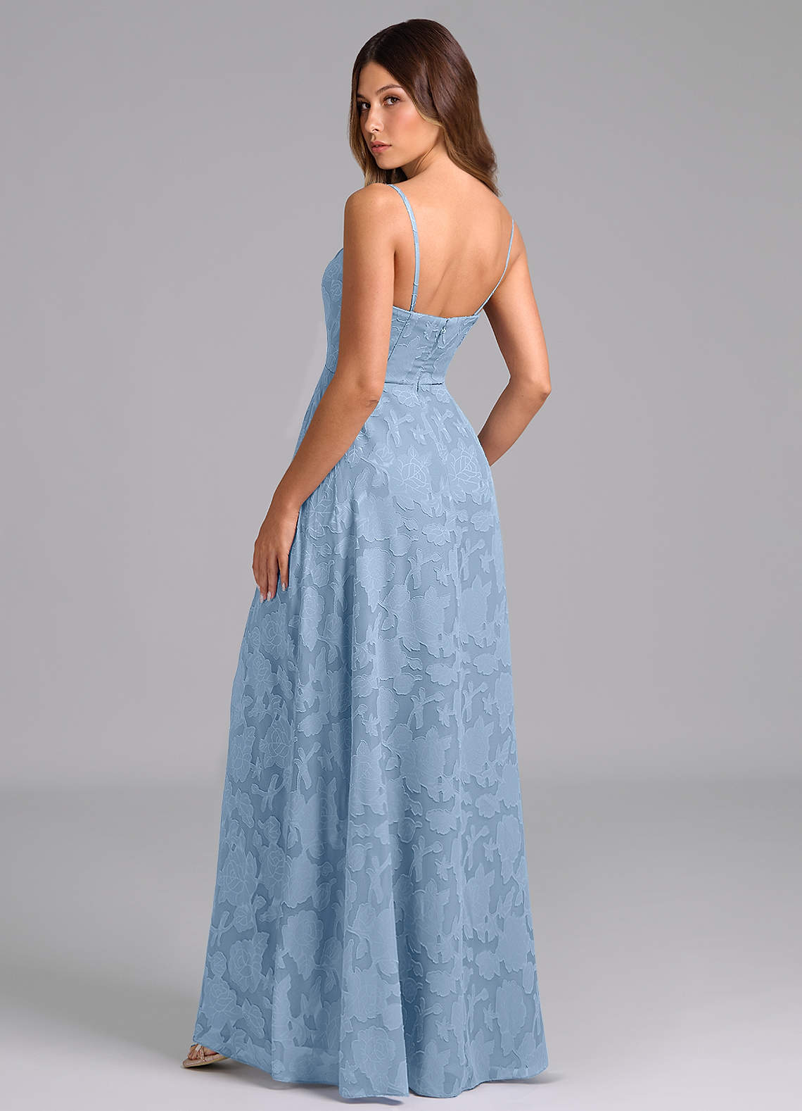 Wren A-Line Strapless Floral Burnout Bridesmaid Dress in Powder Blue