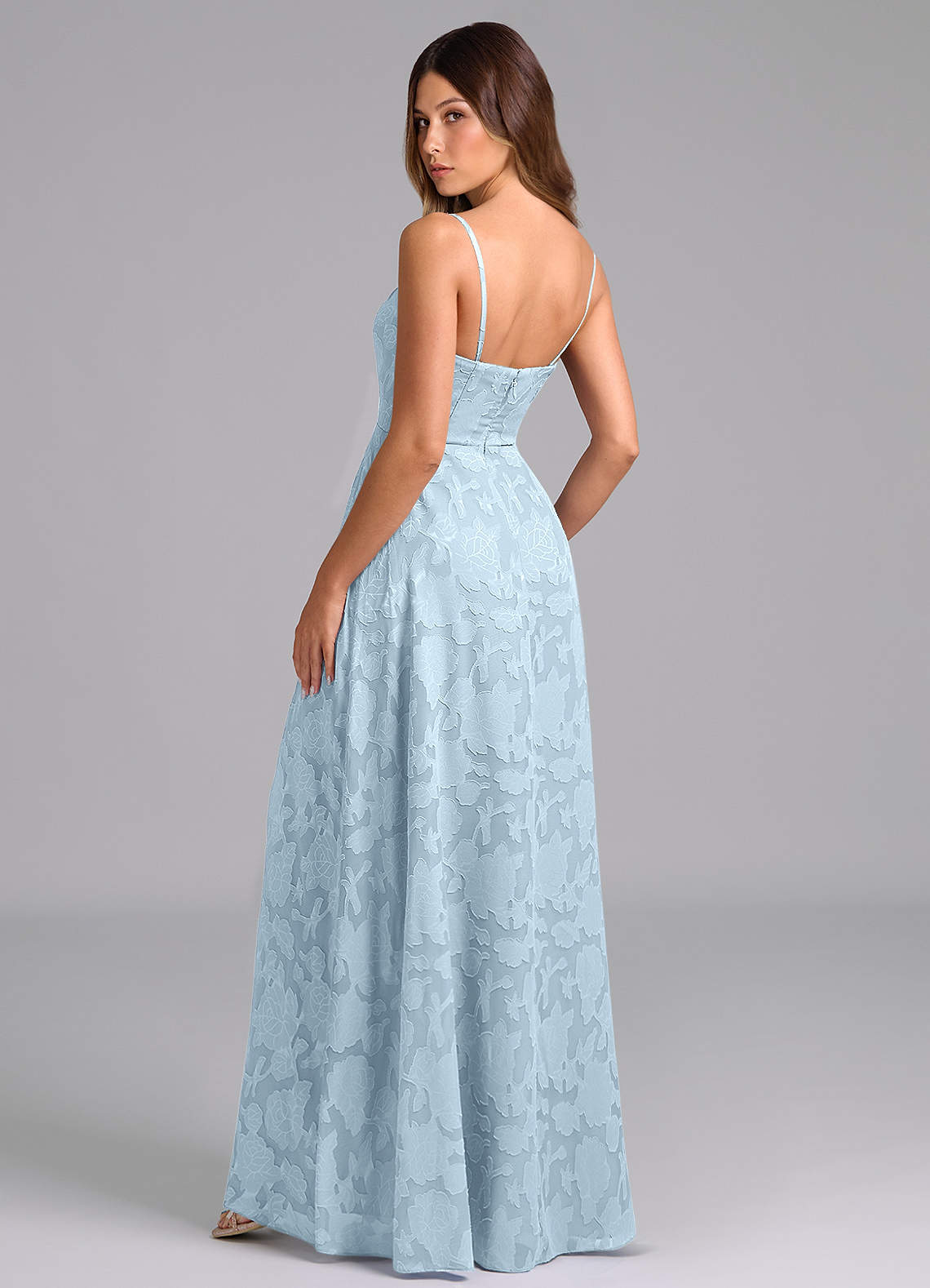 Wren A-Line Strapless Floral Burnout Bridesmaid Dress in Sky Blue