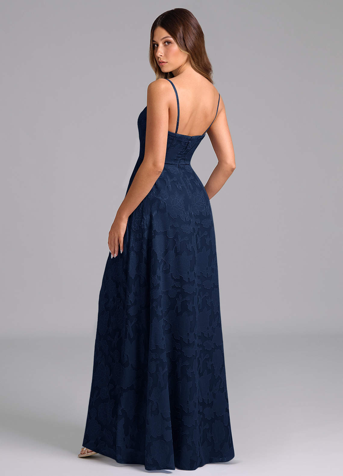 Wren A-Line Strapless Floral Burnout Bridesmaid Dress in Dark Navy