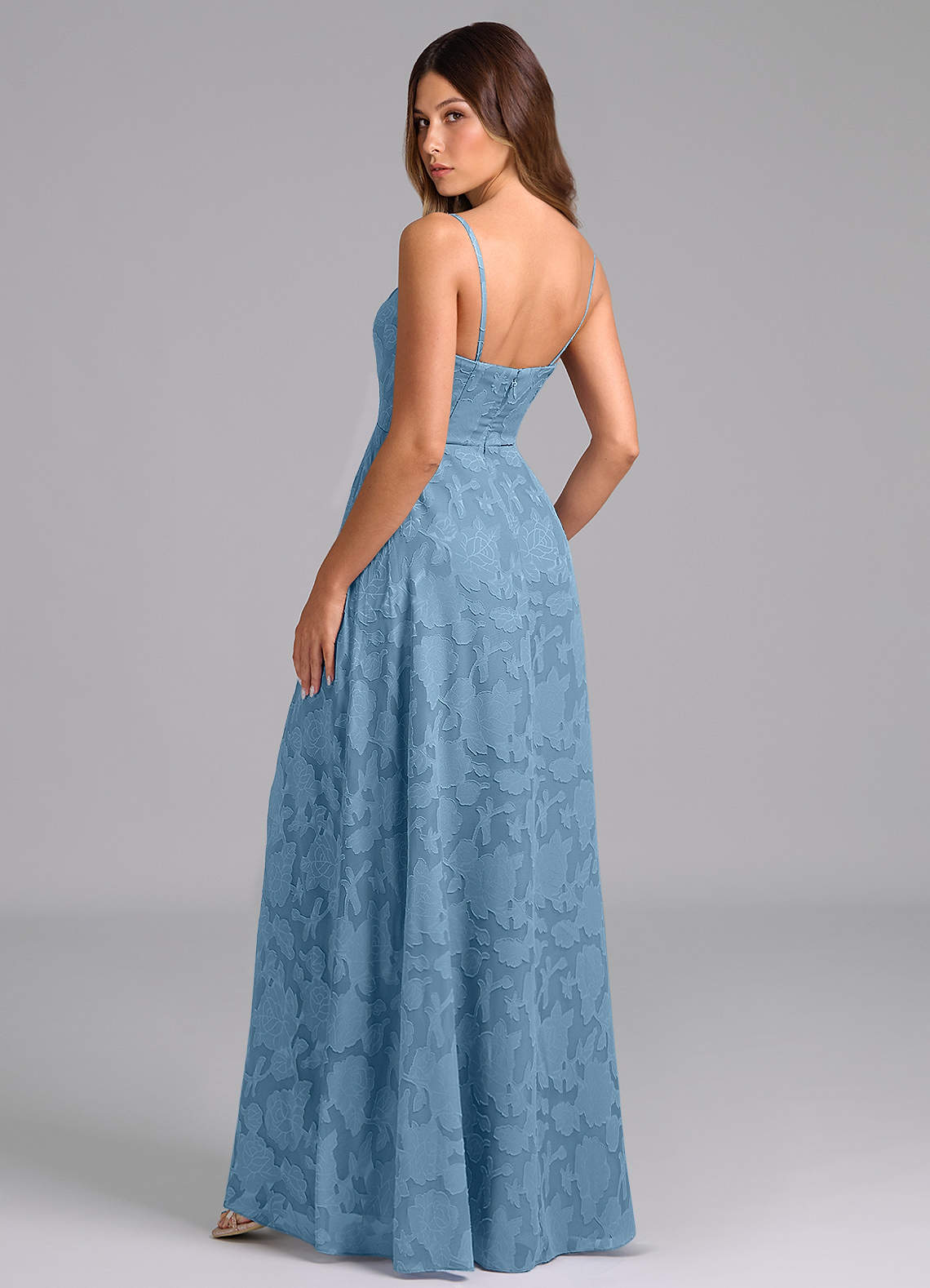 Wren A-Line Strapless Floral Burnout Bridesmaid Dress in Steel Blue