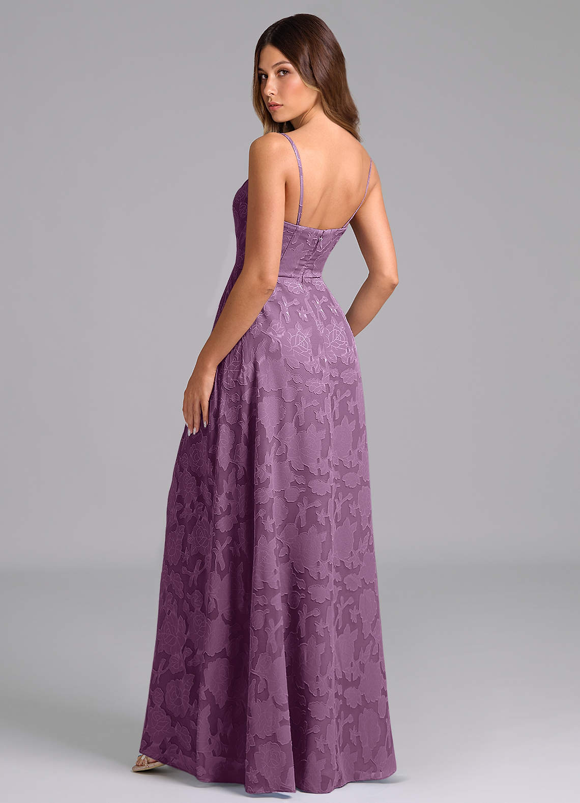 Wren A-Line Strapless Floral Burnout Bridesmaid Dress in Wisteria