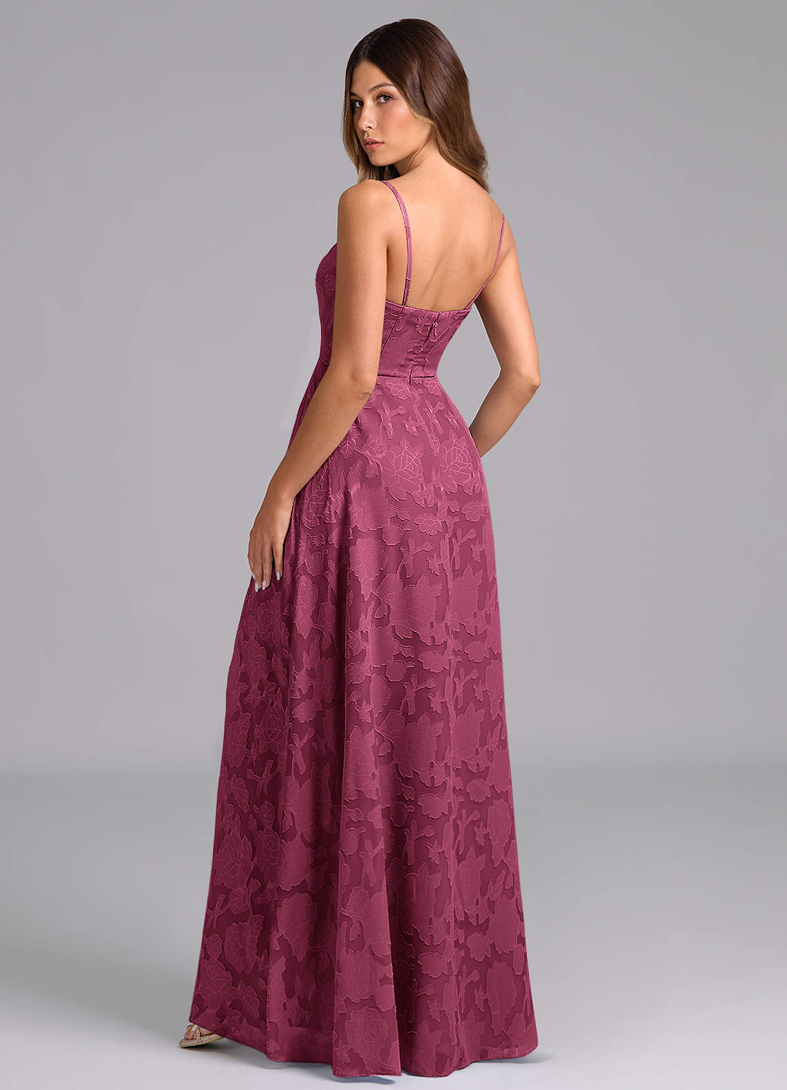 Wren A-Line Strapless Floral Burnout Bridesmaid Dress in Mulberry