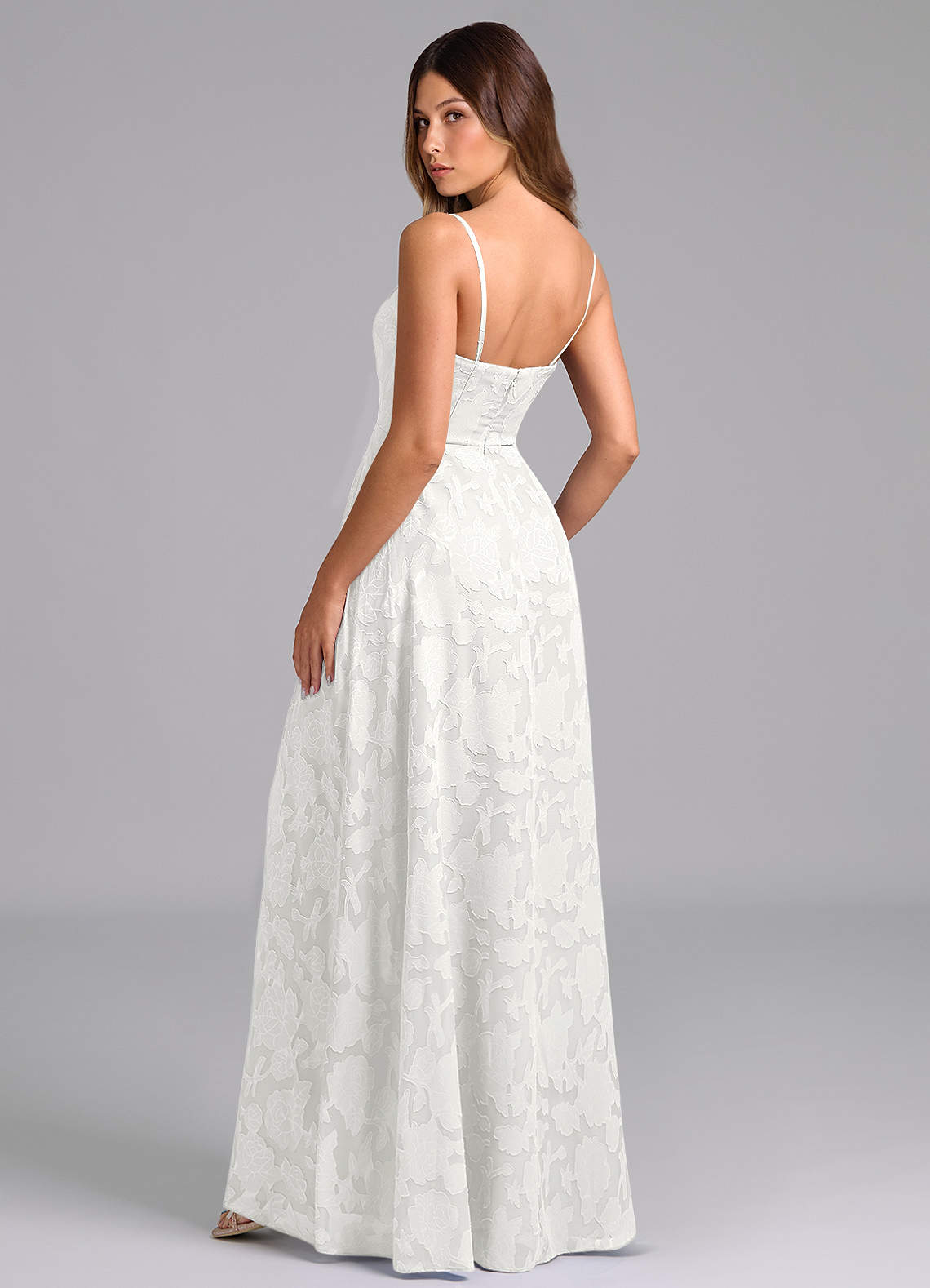 Wren A-Line Strapless Floral Burnout Bridesmaid Dress in white