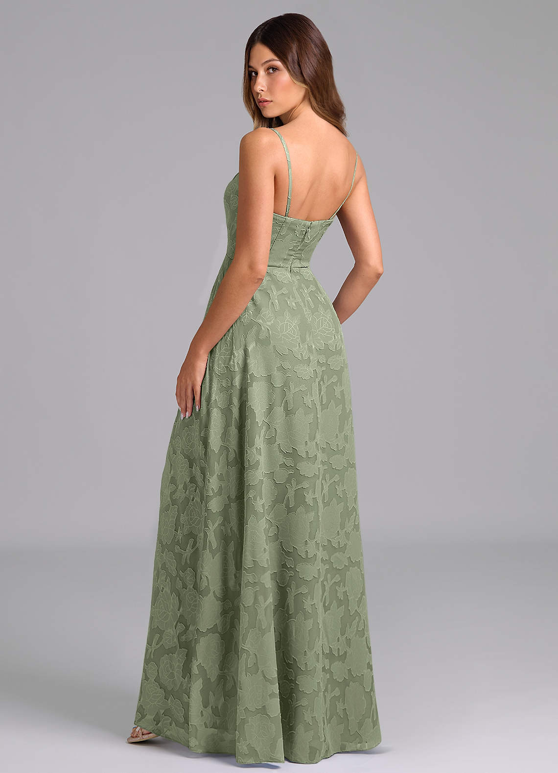 Wren A-Line Strapless Floral Burnout Bridesmaid Dress in Pistachio
