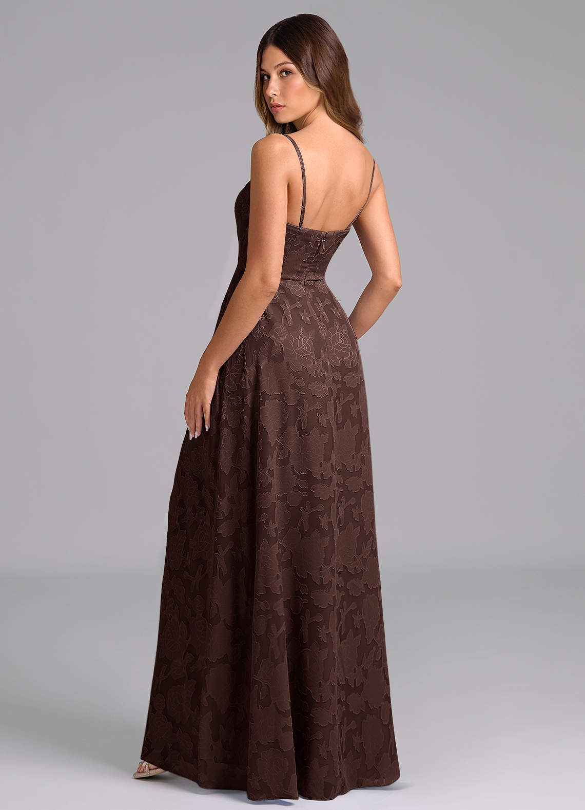 Wren A-Line Strapless Floral Burnout Bridesmaid Dress in Ganache