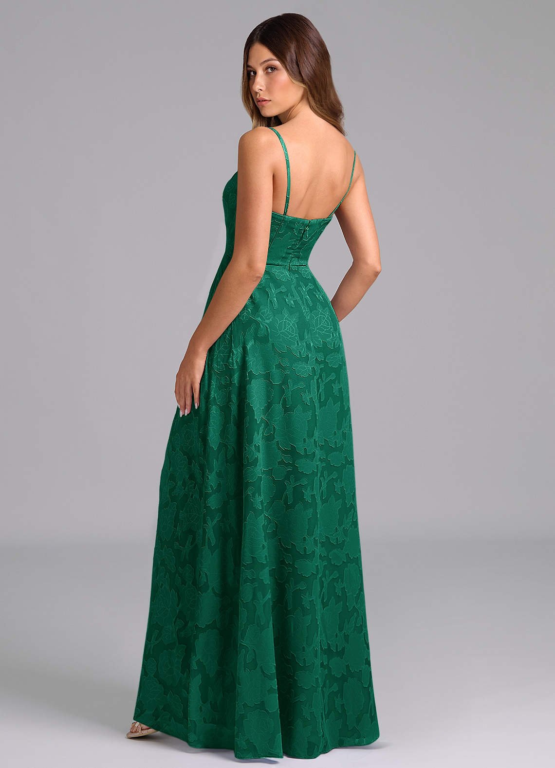 Wren A-Line Strapless Floral Burnout Bridesmaid Dress in Emerald