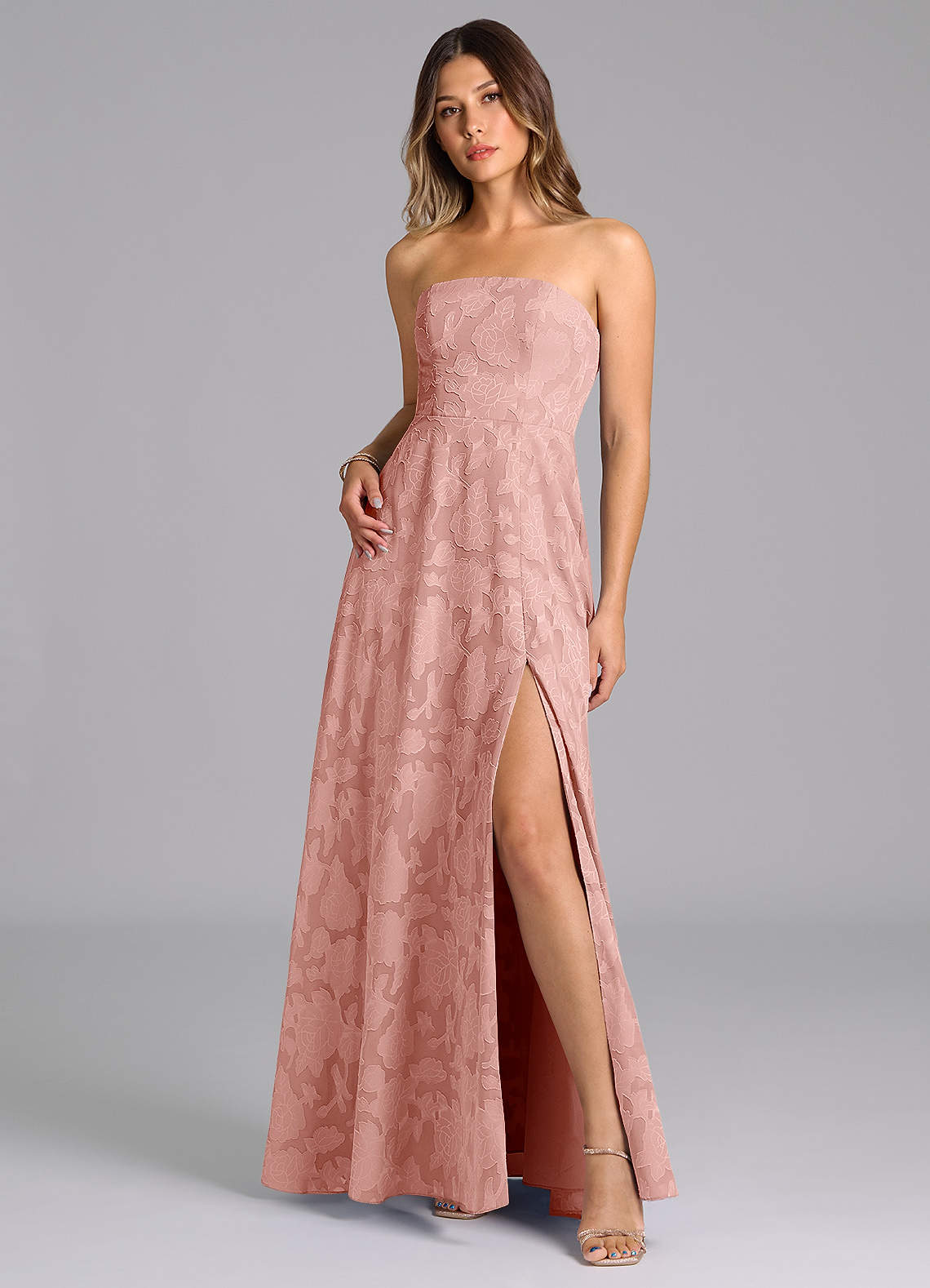 Wren A-Line Strapless Floral Burnout Bridesmaid Dress in Rosette