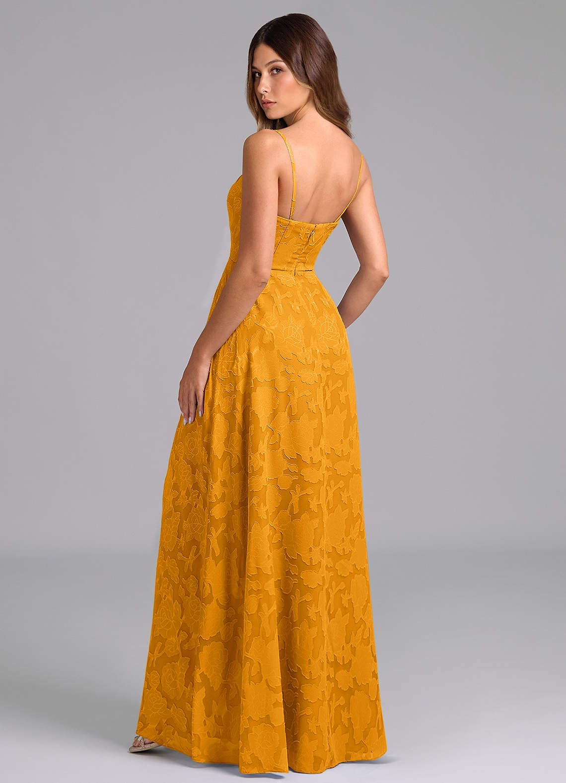 Wren A-Line Strapless Floral Burnout Bridesmaid Dress in butterscotch