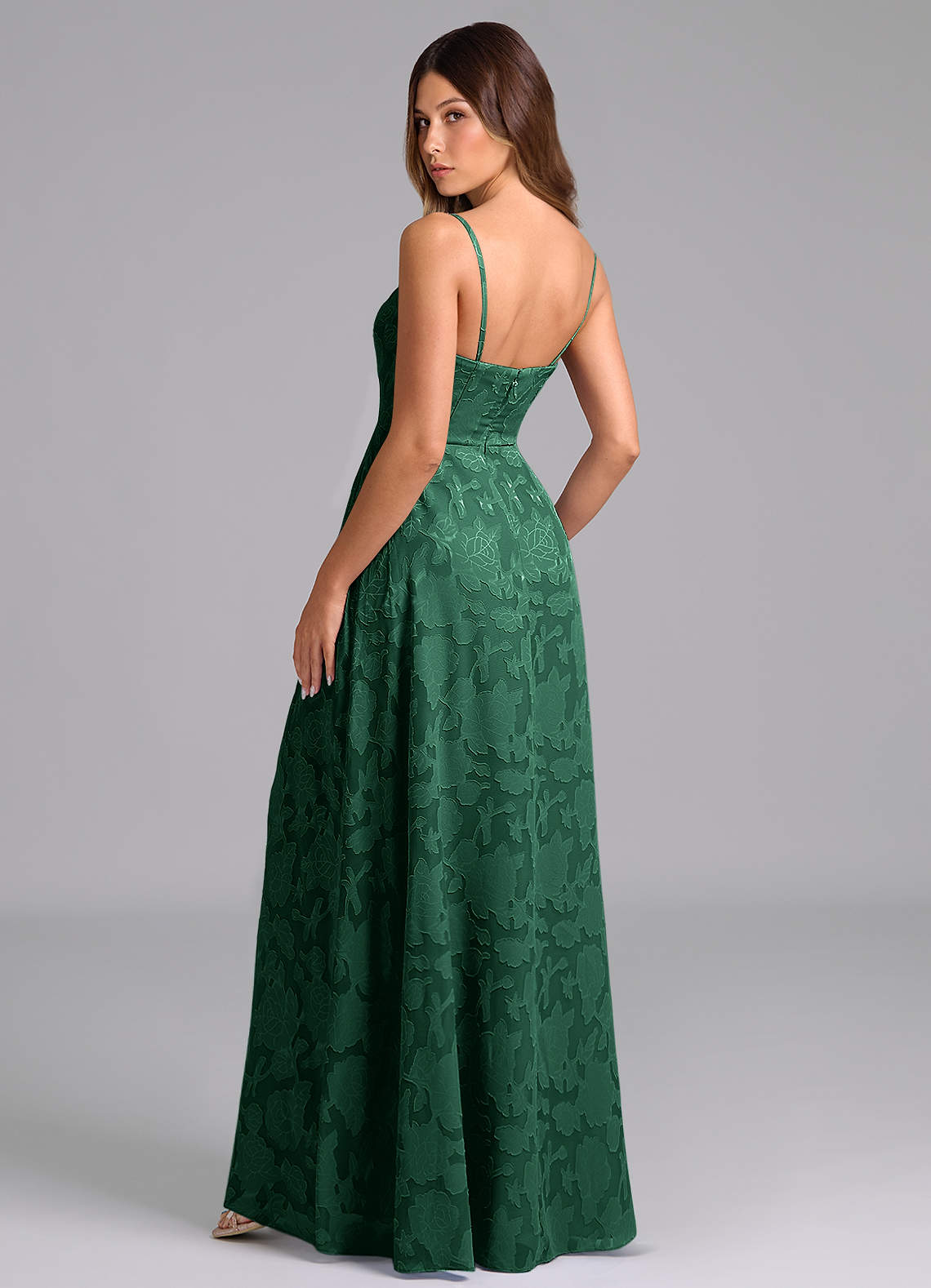 Wren A-Line Strapless Floral Burnout Bridesmaid Dress in Dark Green