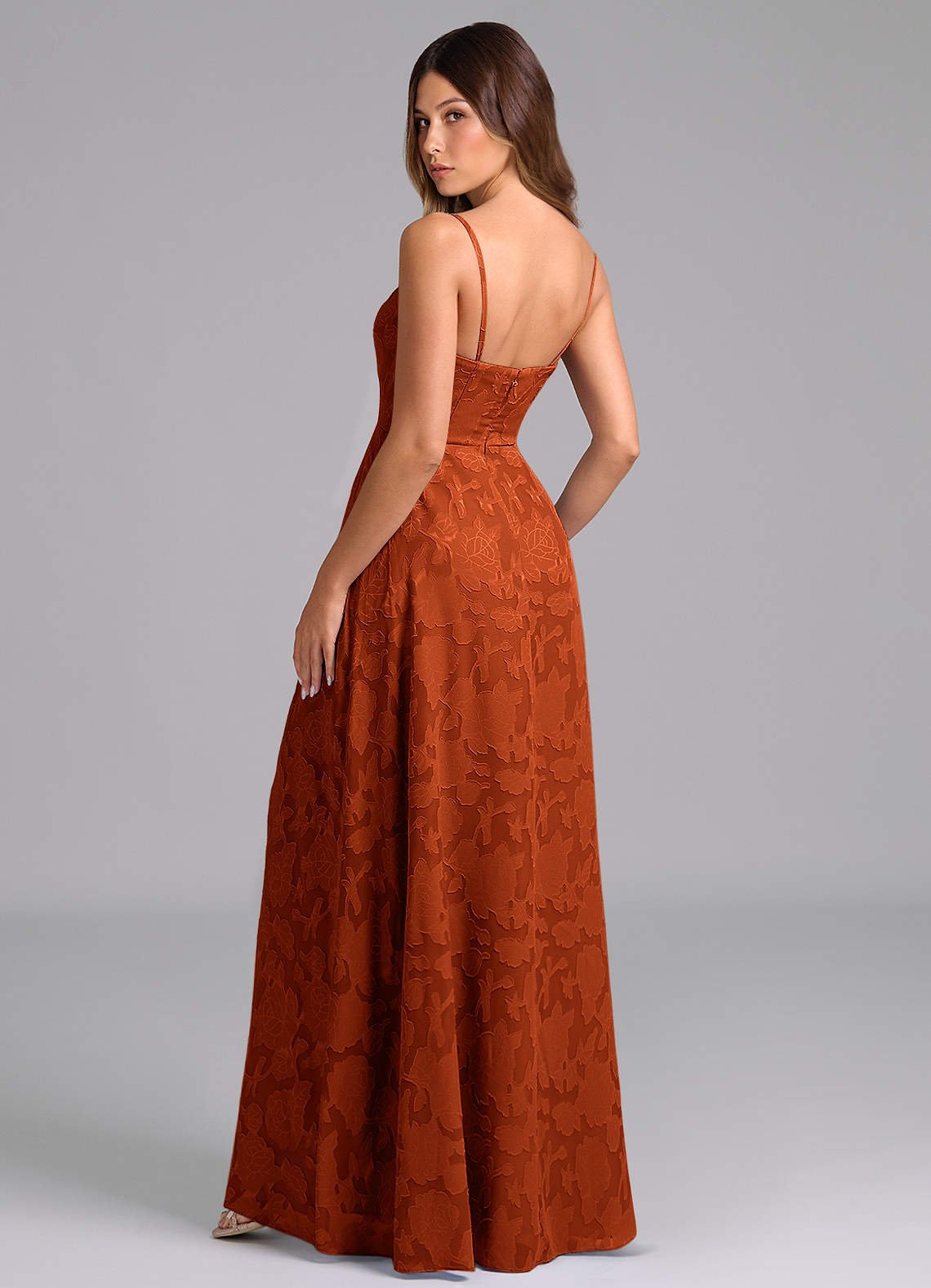 Wren A-Line Strapless Floral Burnout Bridesmaid Dress in Paprika