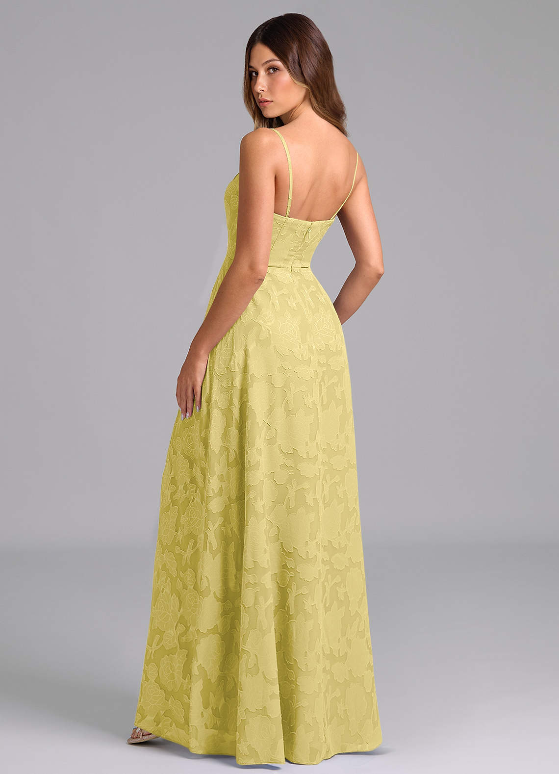 Wren A-Line Strapless Floral Burnout Bridesmaid Dress in Canary