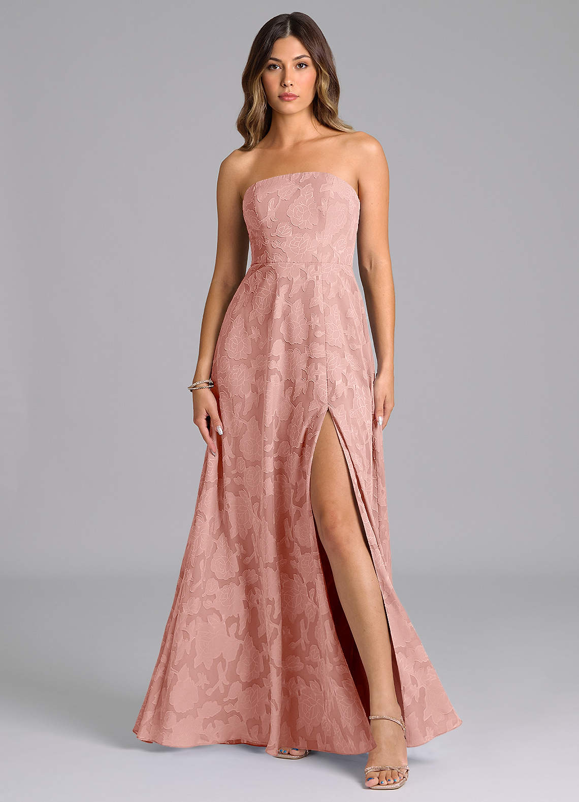 Wren A-Line Strapless Floral Burnout Bridesmaid Dress in Rosette