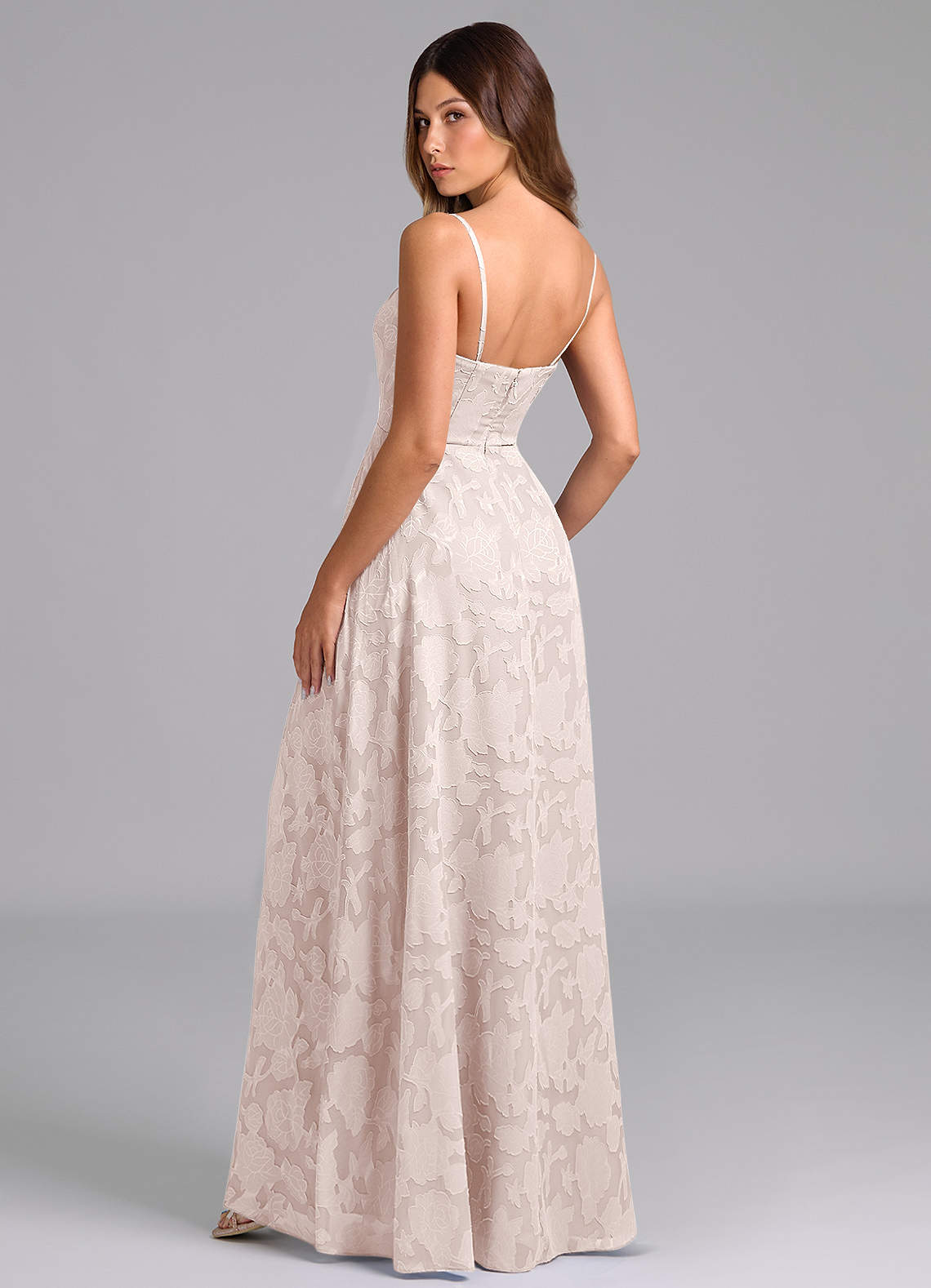 Wren A-Line Strapless Floral Burnout Bridesmaid Dress in Blushing Pink