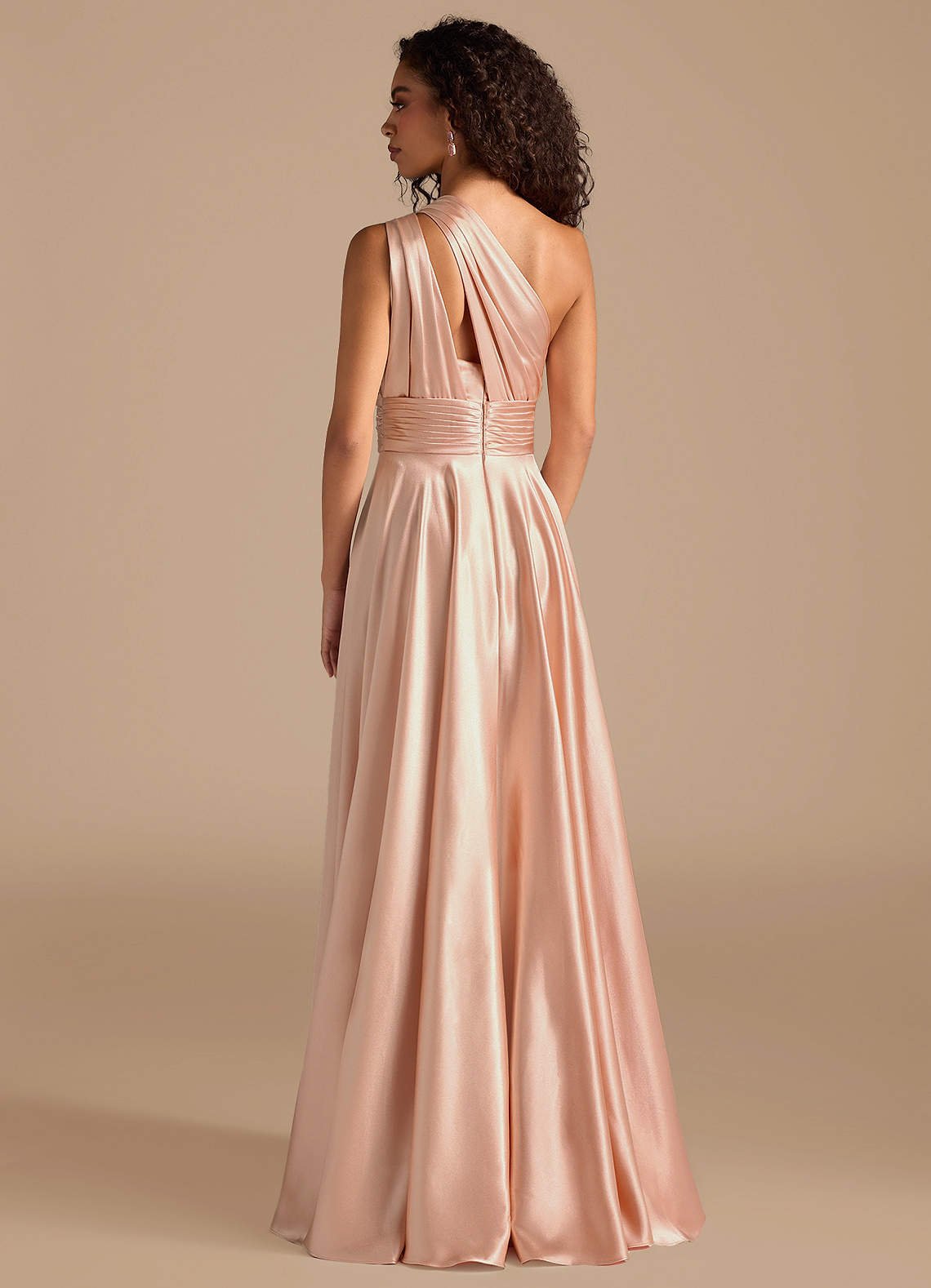 Charlize A-Line One-Shoulder Metallic Satin Bridesmaid Dress in English Rose