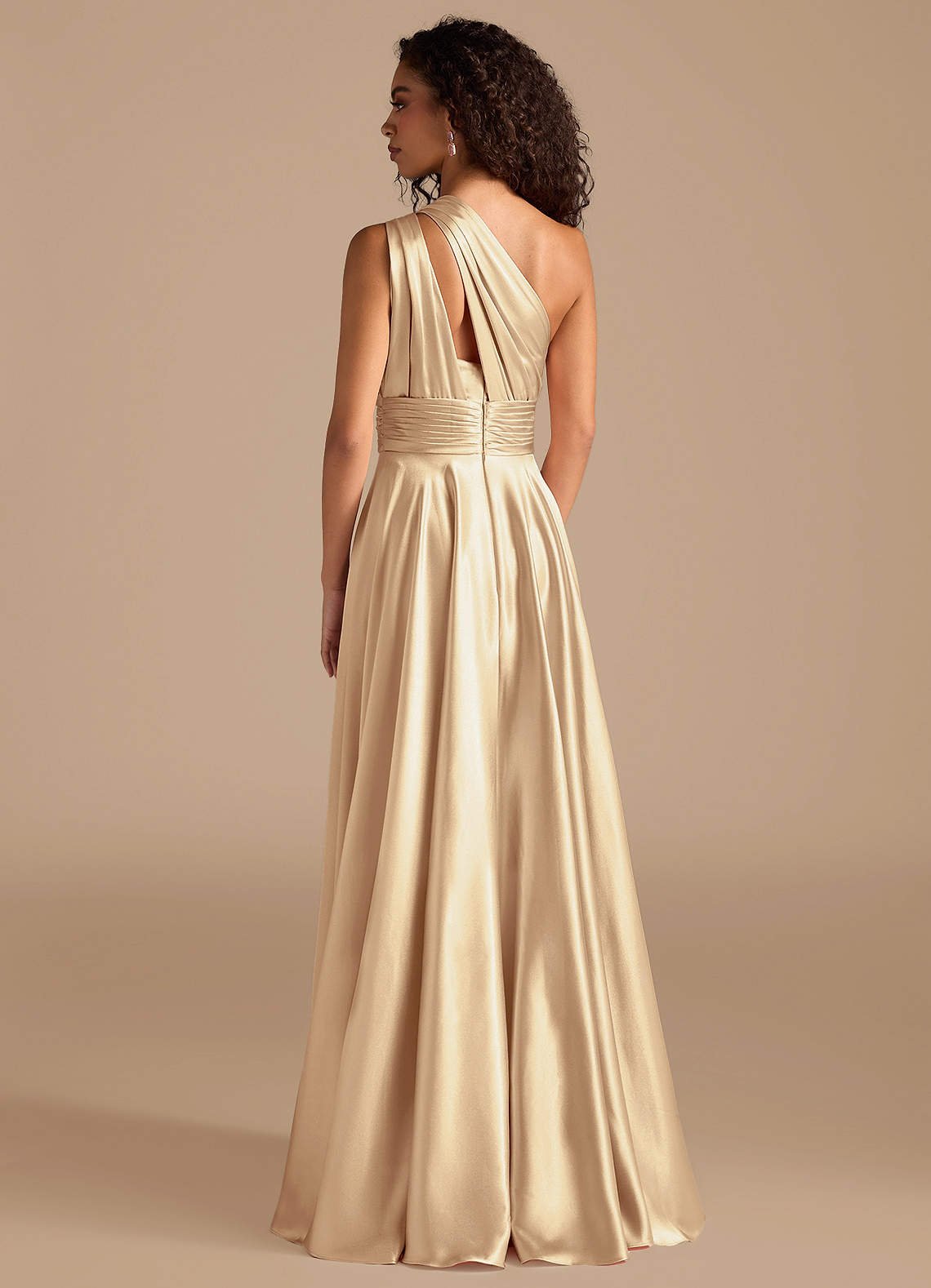 Charlize A-Line One-Shoulder Metallic Satin Bridesmaid Dress in Gold