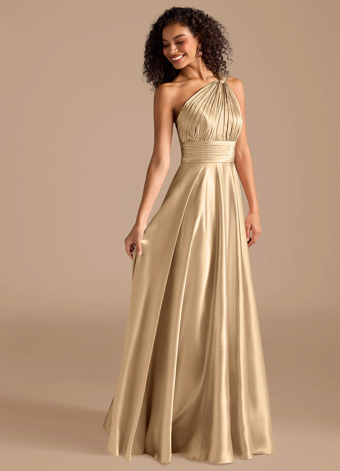 Charlize A-Line One-Shoulder Metallic Satin Bridesmaid Dress