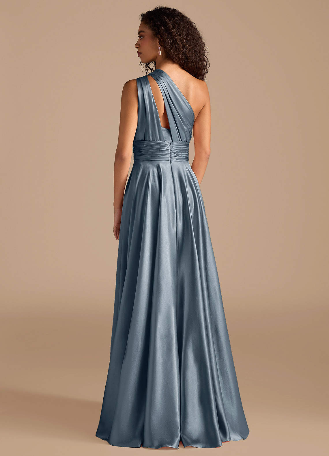 Charlize A-Line One-Shoulder Metallic Satin Bridesmaid Dress in Twilight
