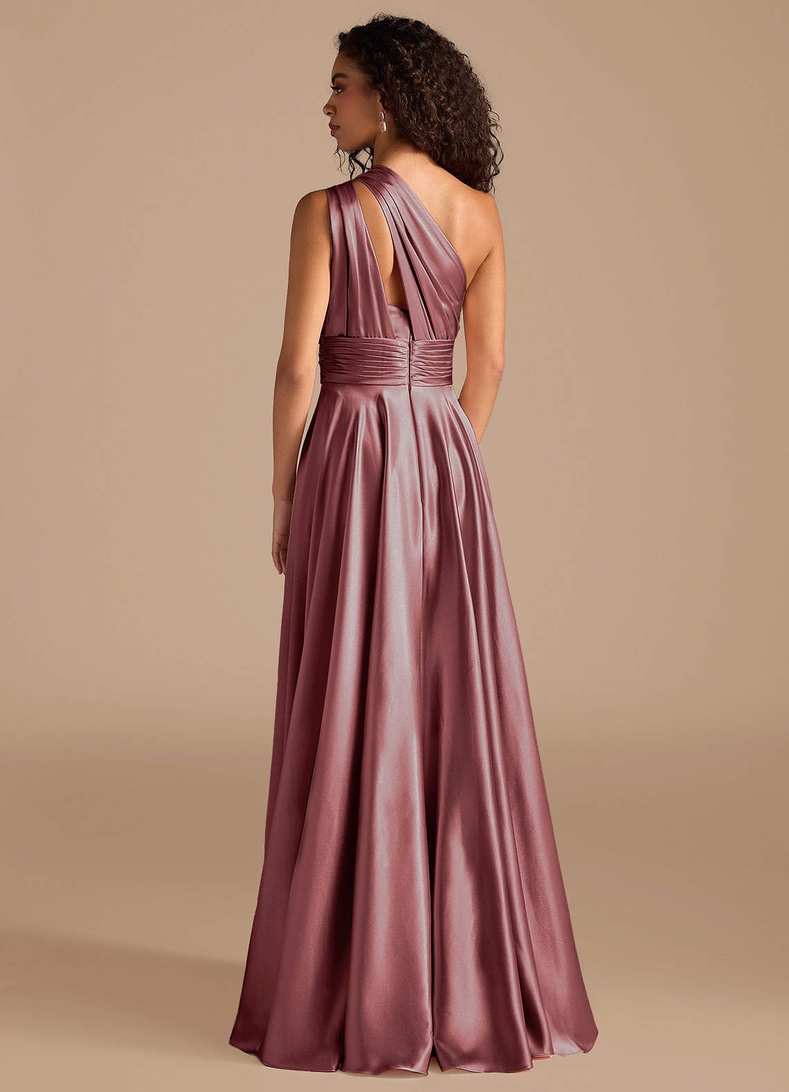 Charlize A-Line One-Shoulder Metallic Satin Bridesmaid Dress in Vintage Mauve