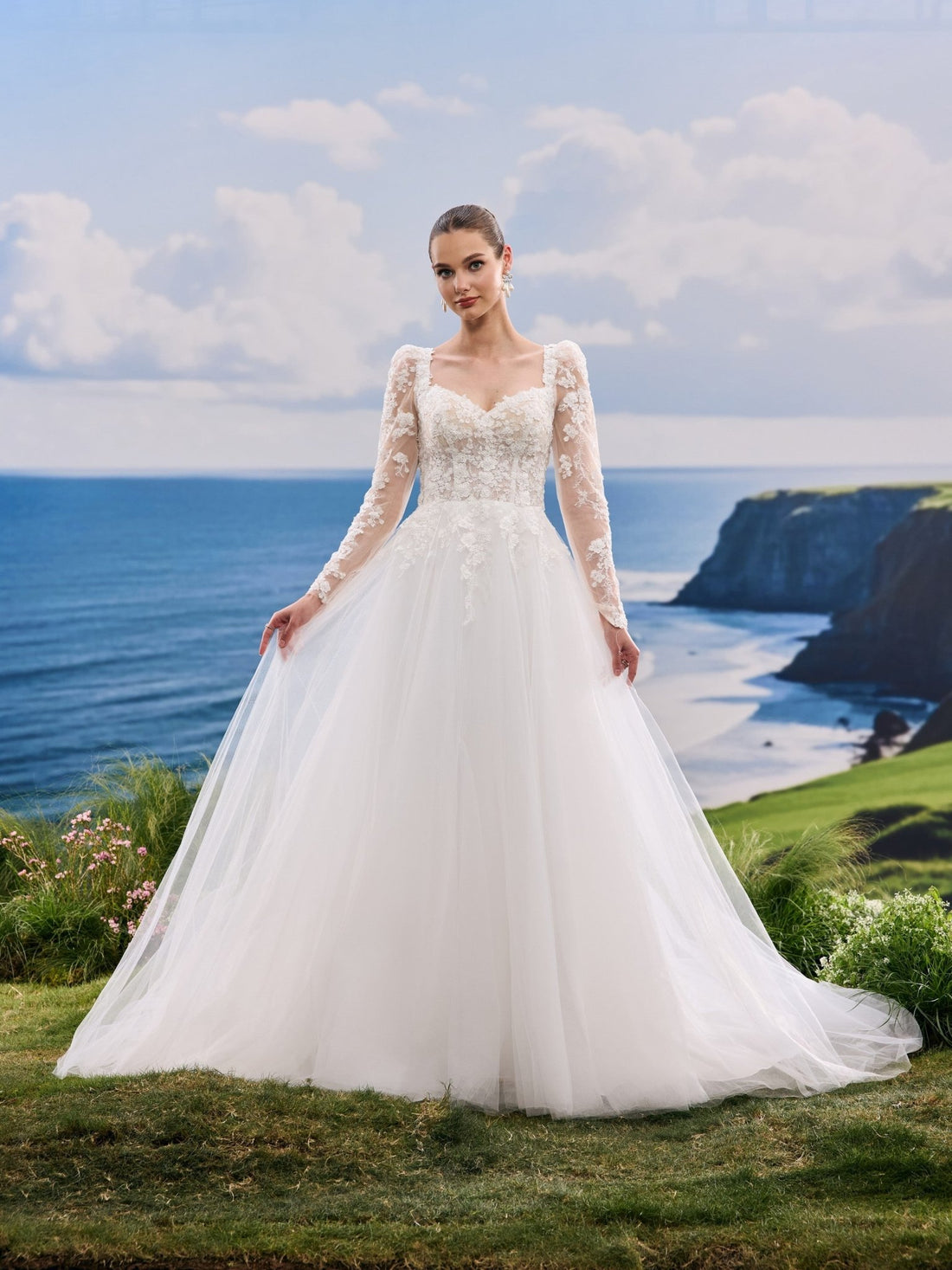 Oriana white A-Line wedding dress, front view