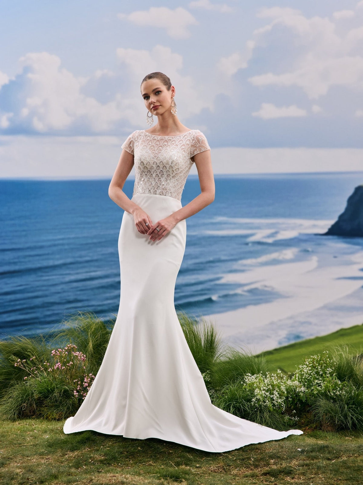 Zelirienne white wedding dress, detail and alternate angle
