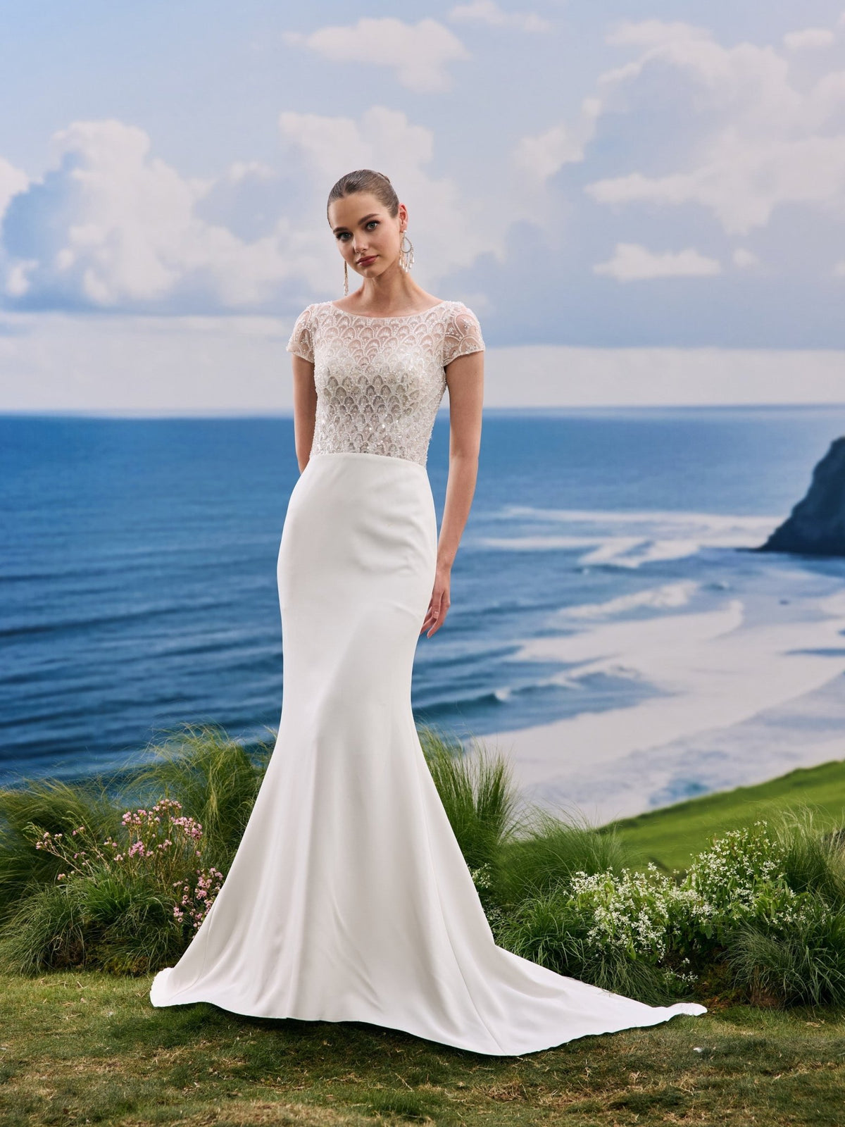 Zelirienne white wedding dress, detail and alternate angle